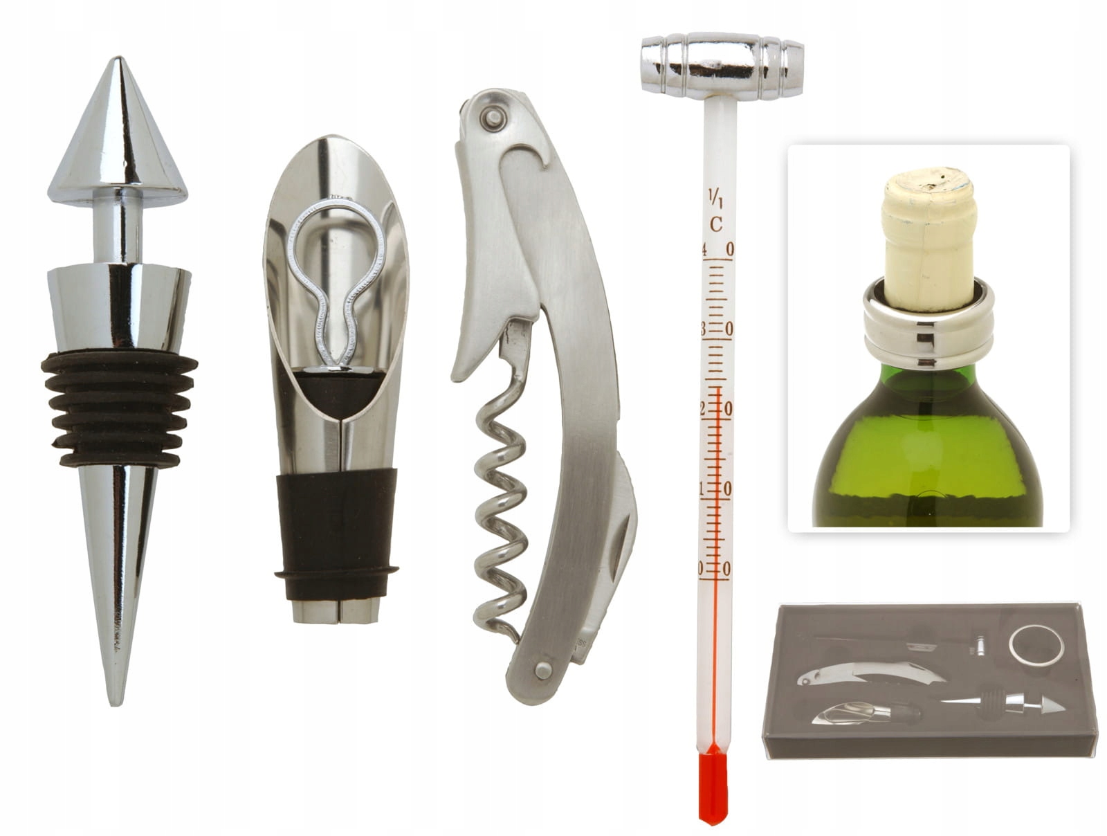 Korkociąg korek DO WINA zestaw 5 akcesoriów