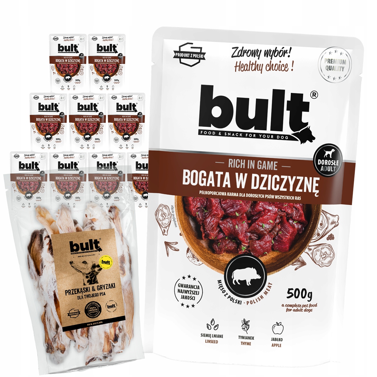 Levně Vlhké Krmivo Pro Psa Bult Sáček Zvěřina 10x500G Králičí Ucho 10 Ks