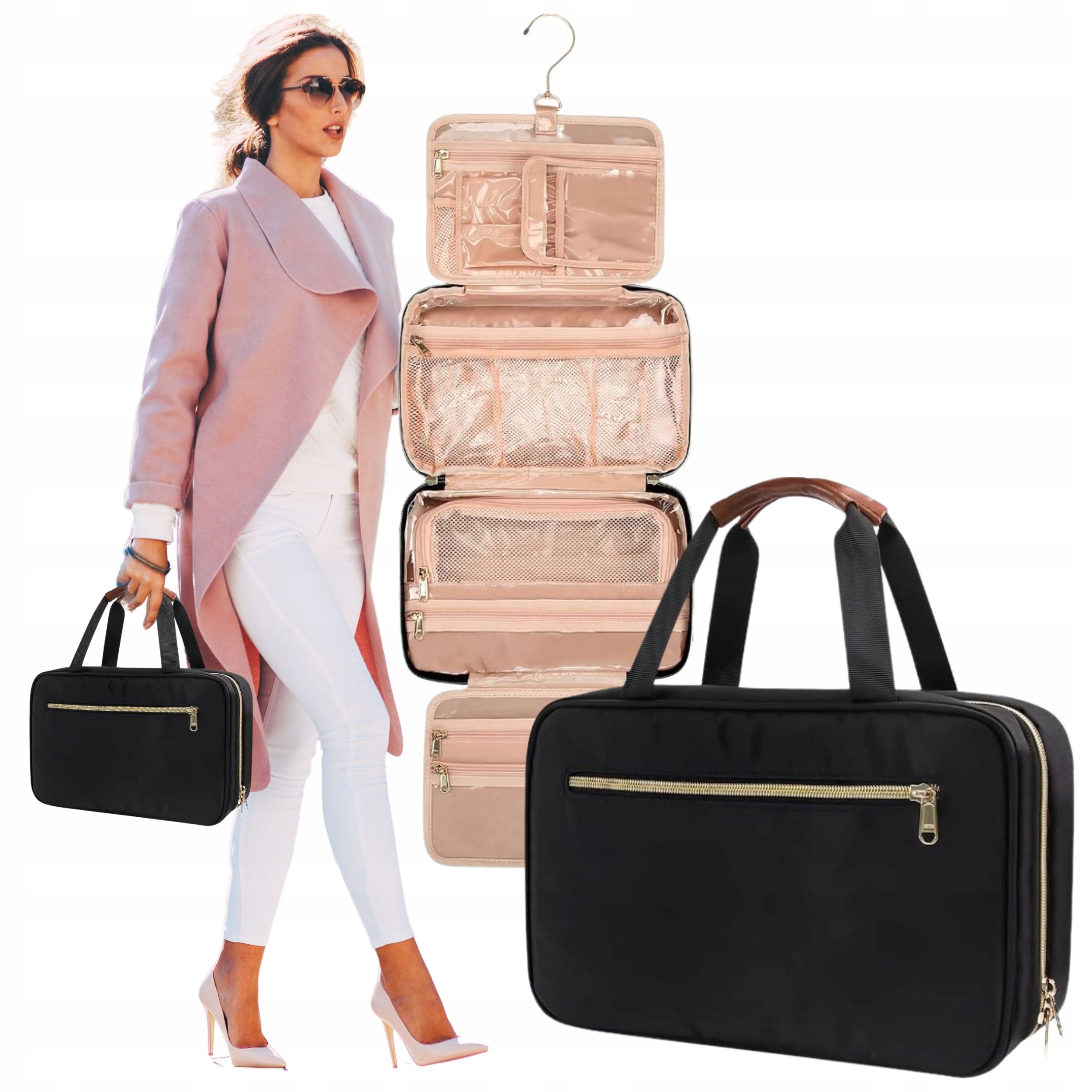 Kosmetická Taška XL Závěsná S Háčkem Rozkládací Cestovní Organizér Přihrádky