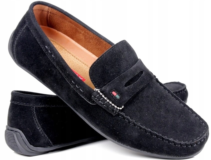 CZARNE MOKASYNY TOMY MĘSKIE BUTY ZAMSZOWE WSUWANE CASUAL SUPER MODNE Długość wkładki 27 cm