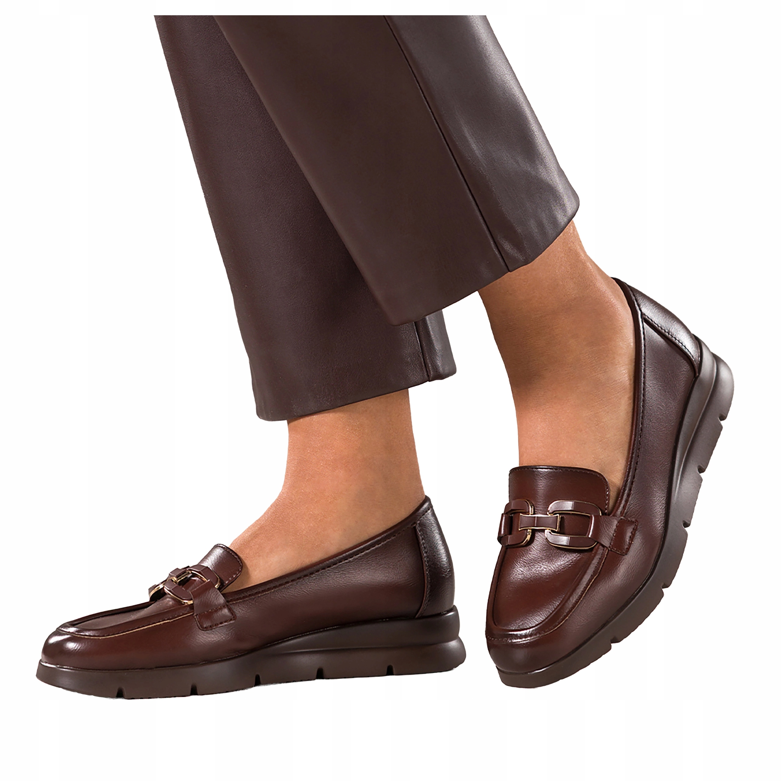 Mokasíny Hnědé Dámské Na Platformě Hnědá Spona Pohodlné Módní velikost 38