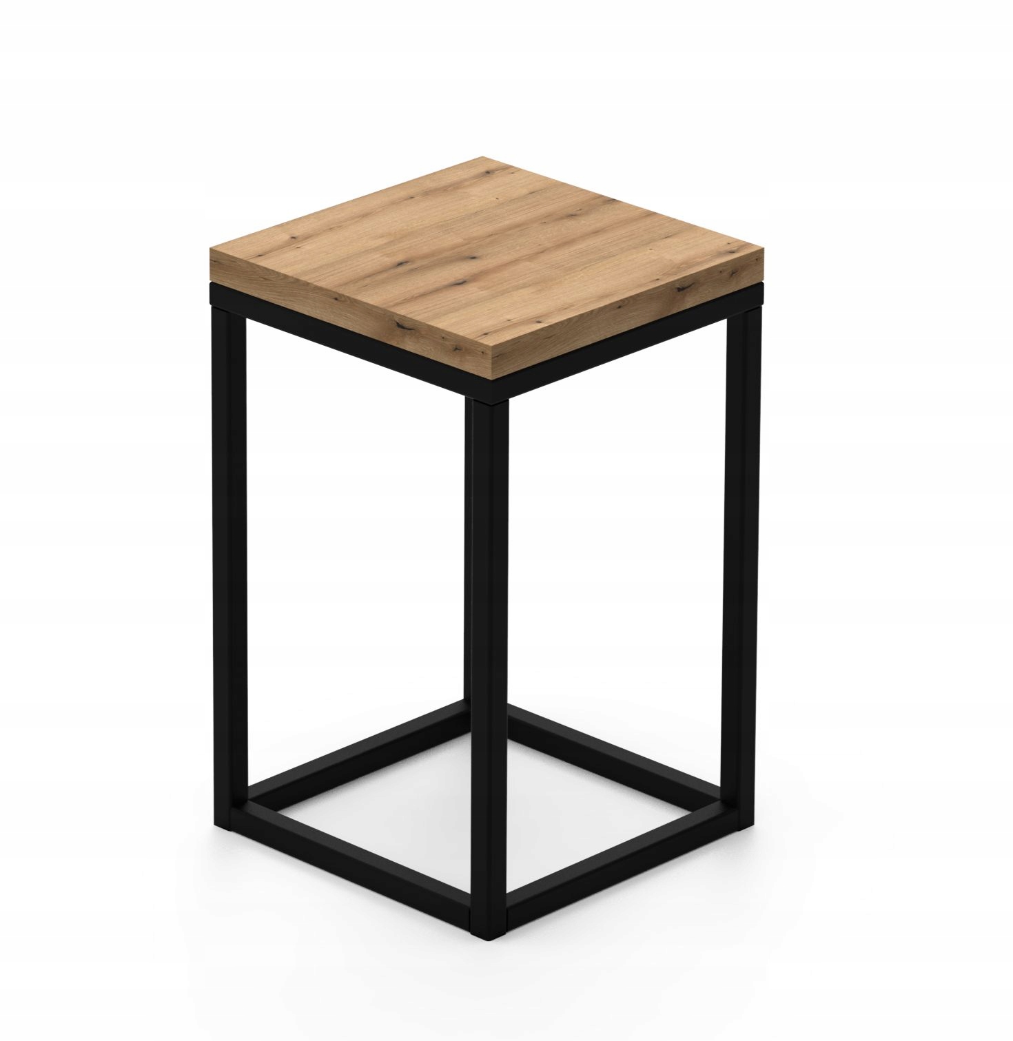 Držák Na Květináč Stojící Stojan Police Na Květiny Kovový černý 30 cm masivní dubová deska