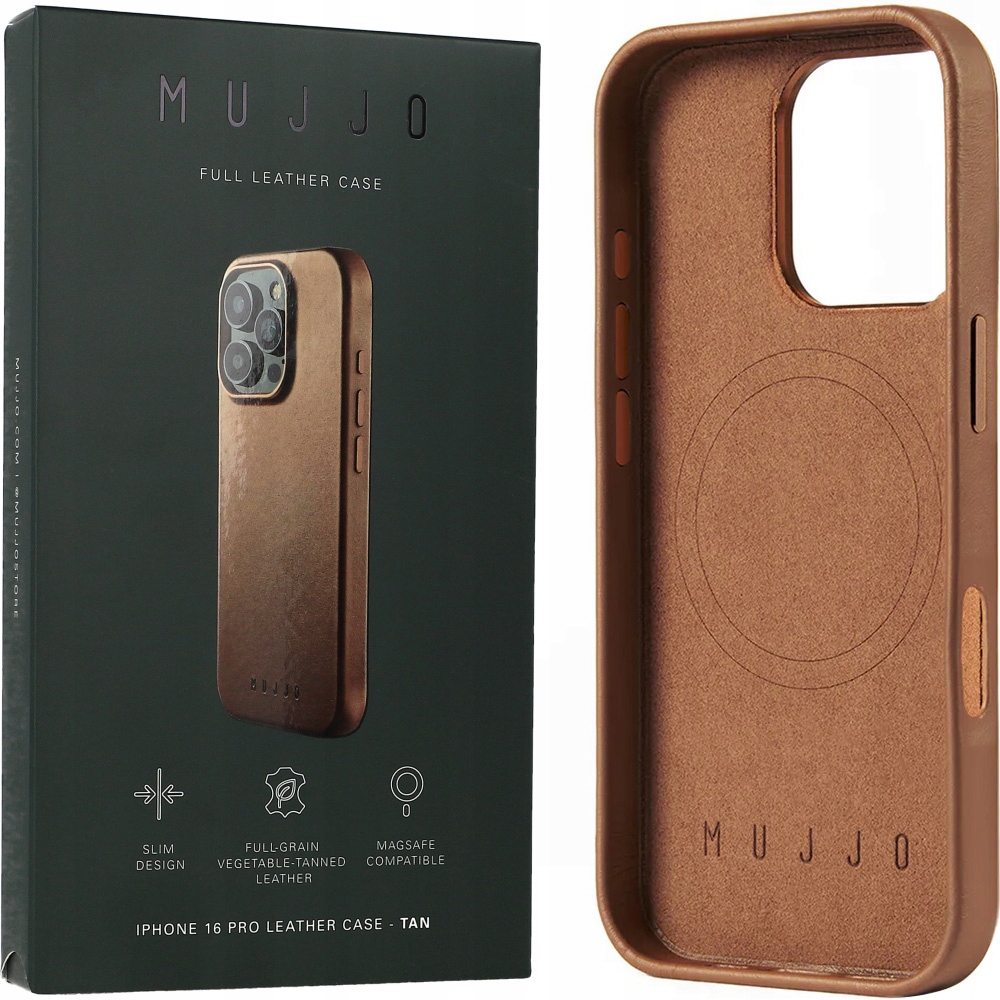 Puzdro Mujjo pre iPhone 16 Pro, štíhly kožený obal pre MagSafe, kryt