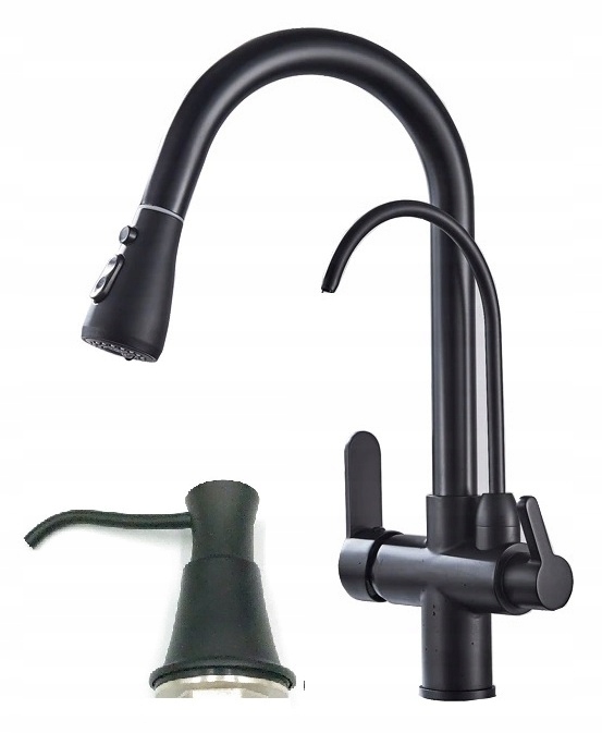 Kuchyňská baterie třícestná černá pro filtr Výtok Ww Dávkovač Sada