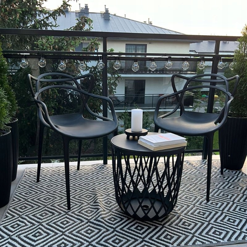 KRZESŁO PLASTIKOWE AŻUROWE CZARNE NOWOCZESNE DO JADALNI OGRODU na balkon Rodzaj nóg Proste