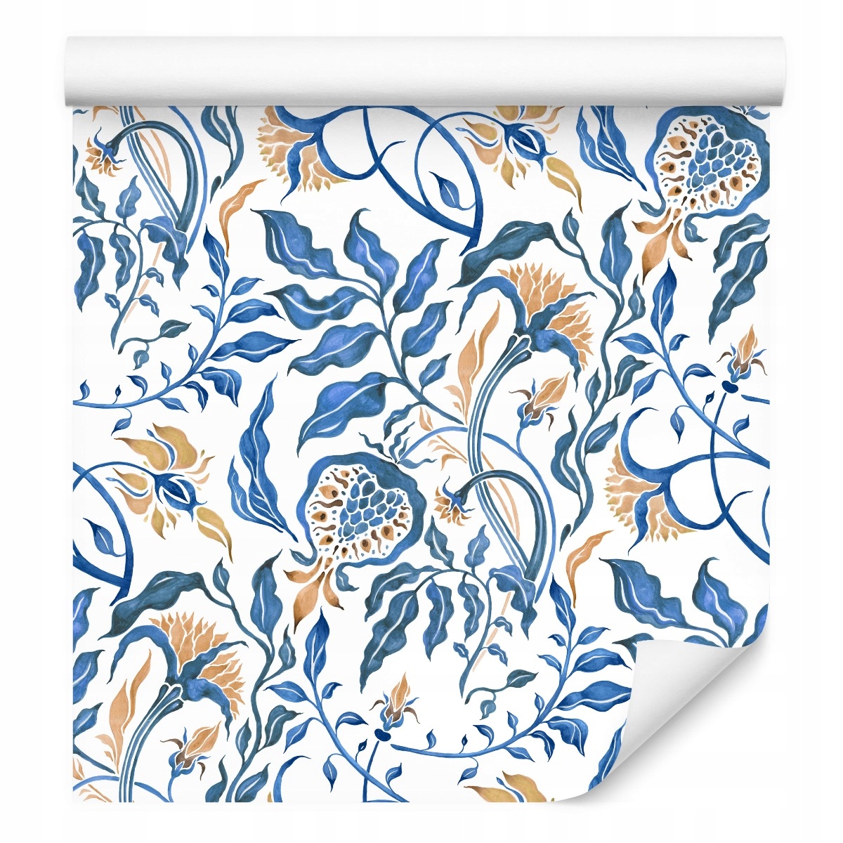 Tapeta do jídelny Květiny listy ornamenty akvarel