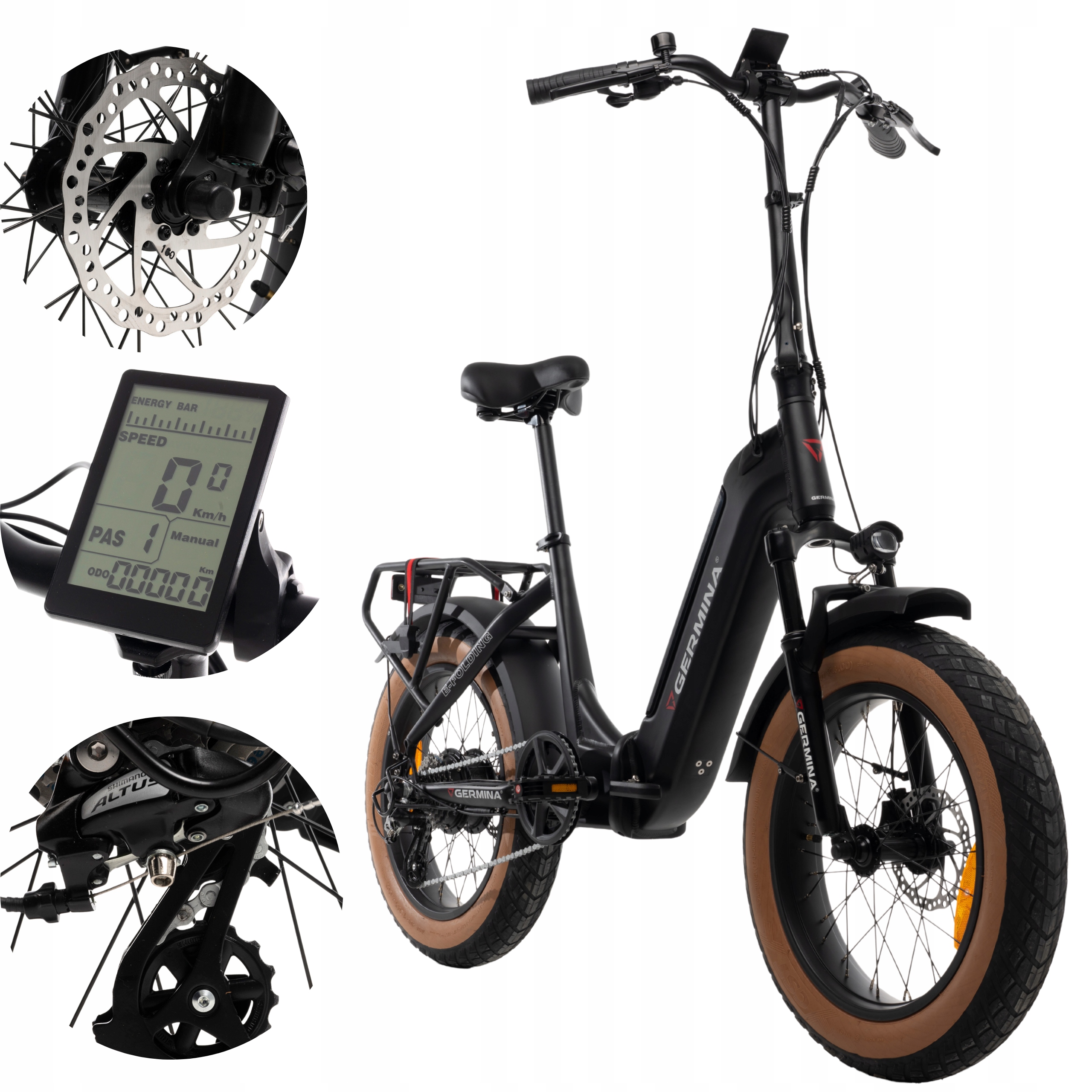 Rower elektryczny 20' Germina Fat Bike 250W składak 36V e-bike 13,2ah