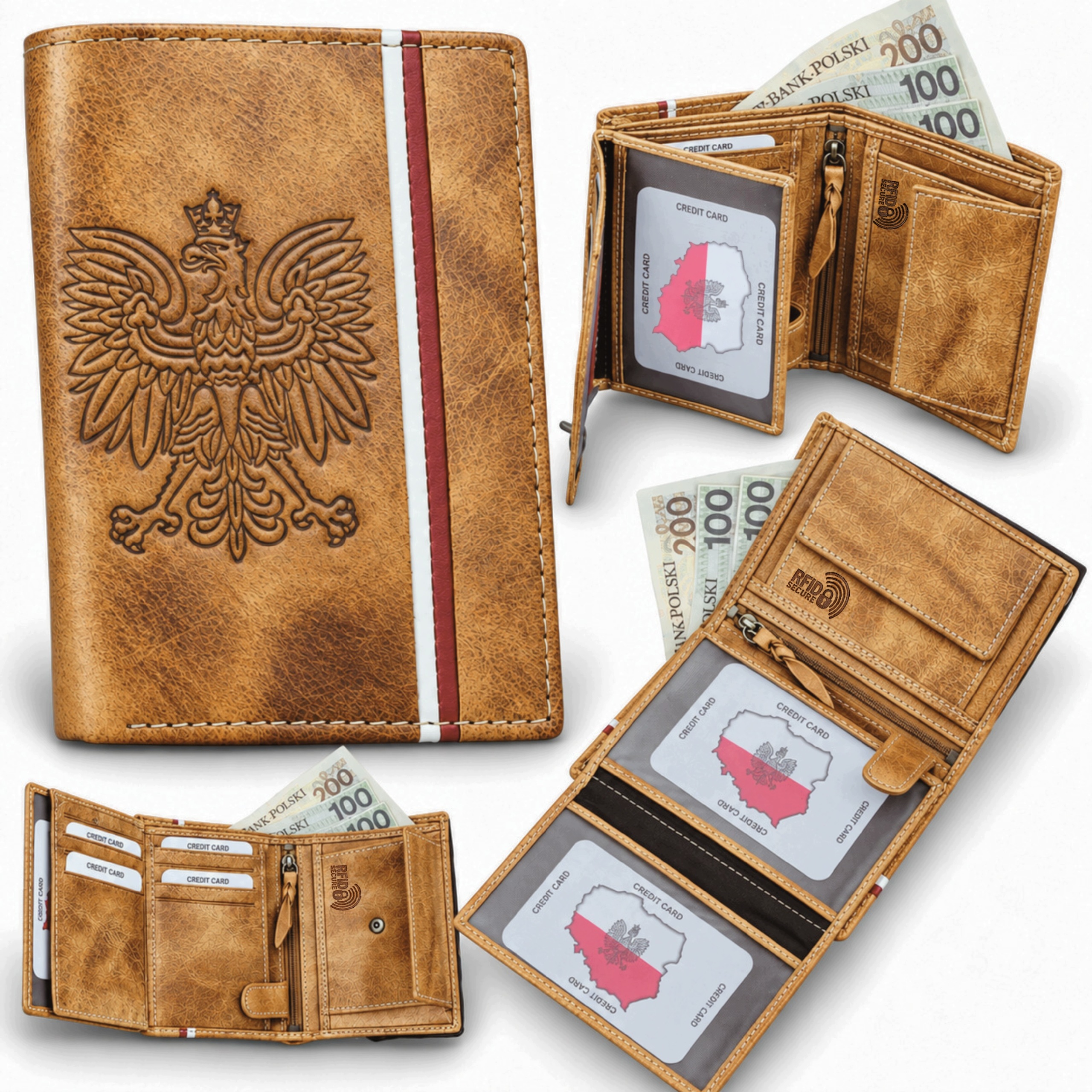 Pánská kožená peněženka hnědá s orlem, prostorná, elegantní Rfid