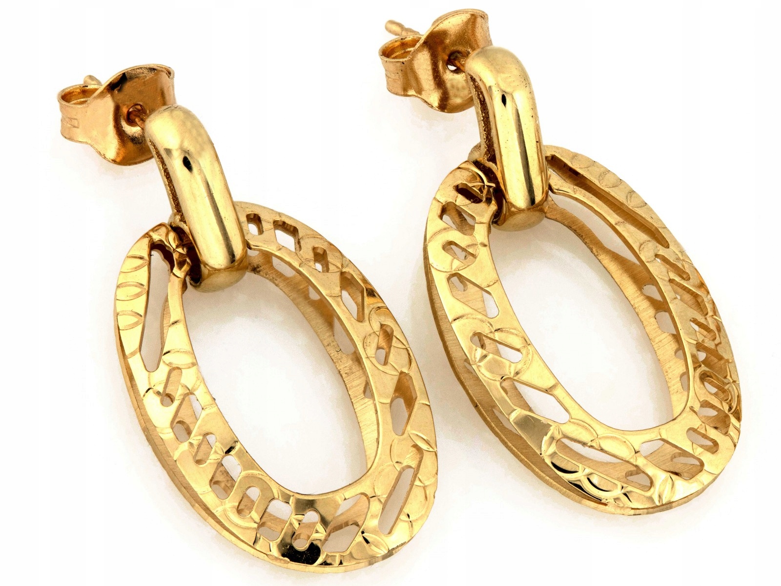 Náušnice zlaté oválné ažurové pr 585 14k 3.39g 27.4mm na tyči pevné