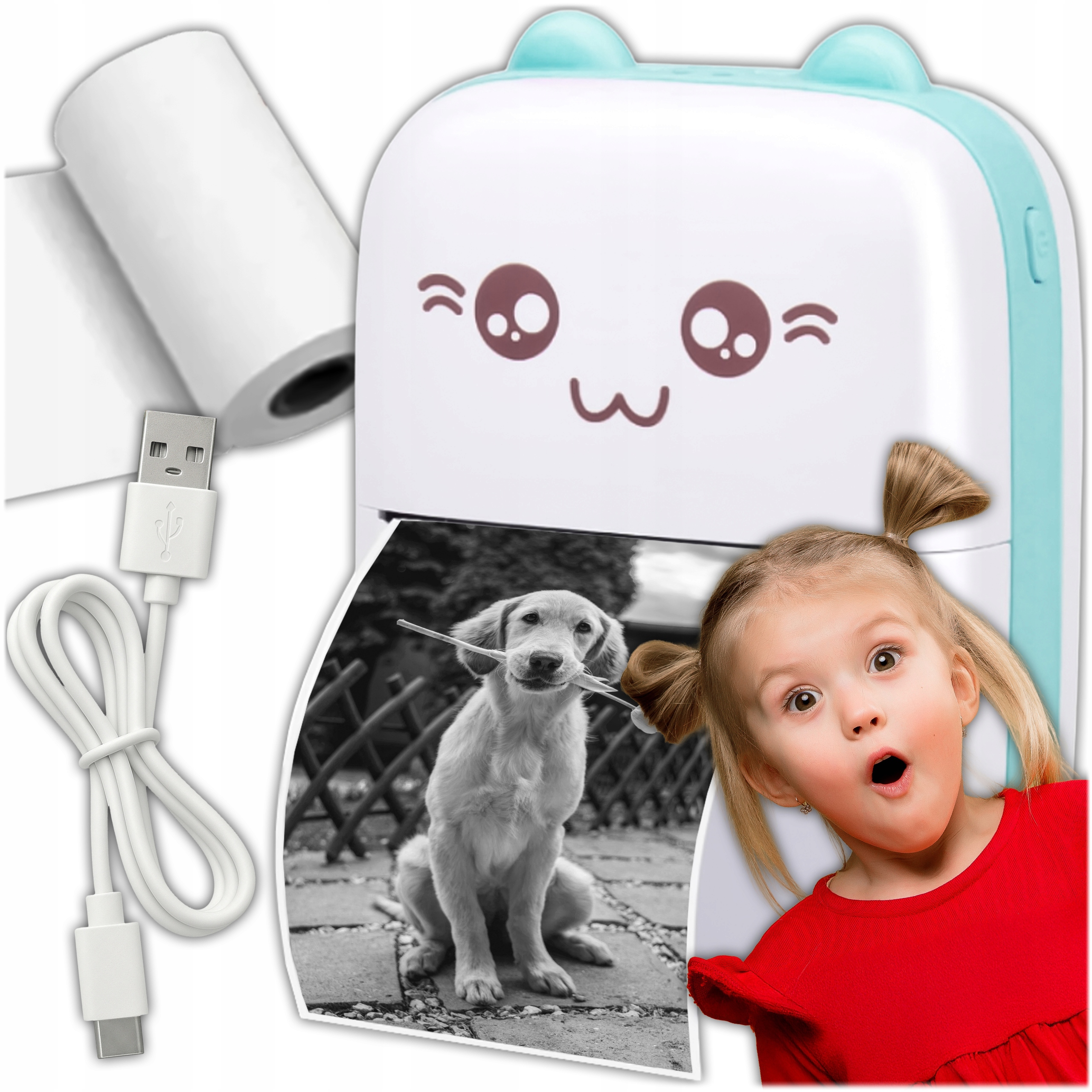 DRUKUŚ MINI DRUKARKA TERMICZNA DLA DZIECI APARAT NATYCHMIASTOWY + 1 ROLKA