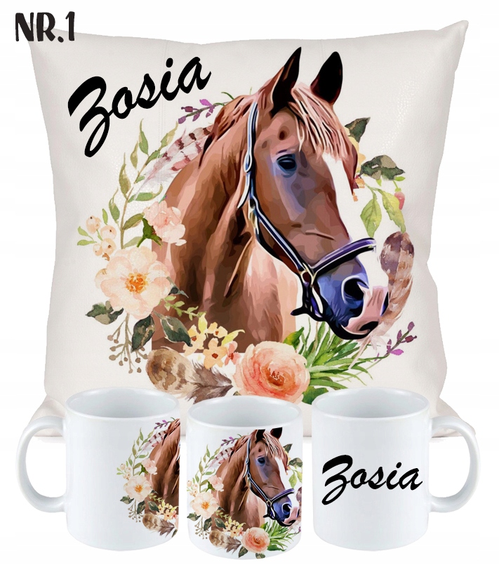 ZESTAW PODUSZKA KUBEK KOŃ KONIE prezent + IMIĘ Kod producenta 005