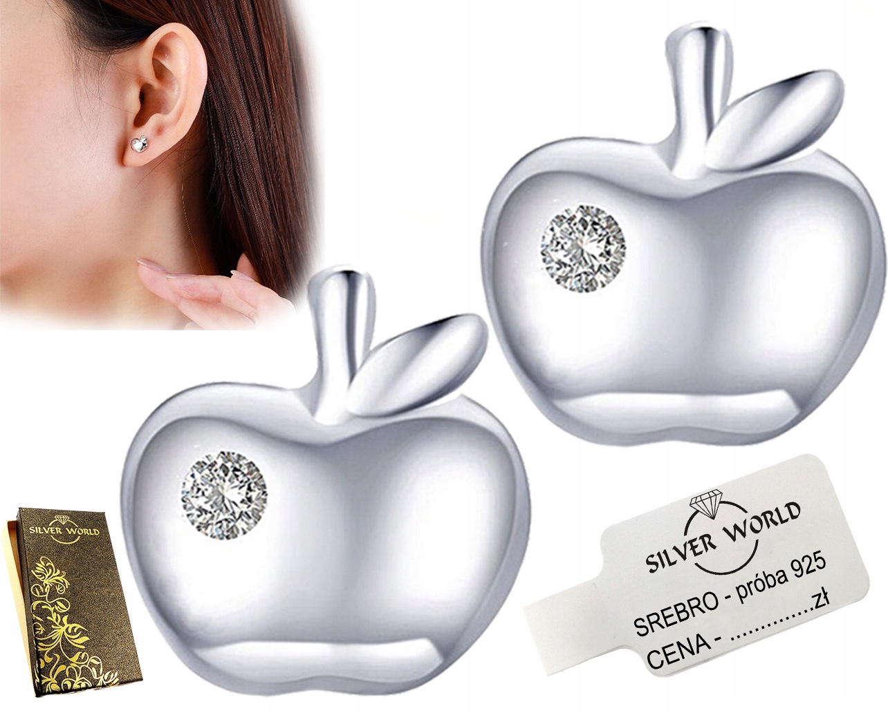 

Kolczyki Srebrne 925 Jabłuszka Cyrkonie Swarovski