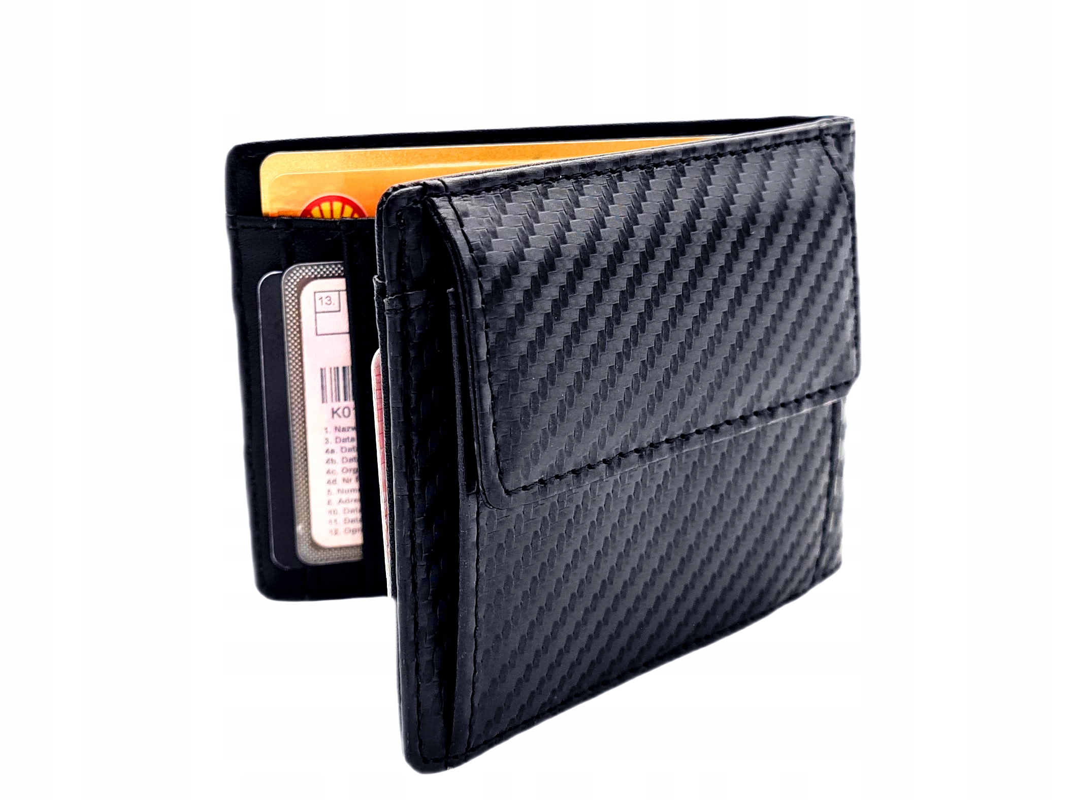 PORTFEL MĘSKI SKÓRA OCHRONA RFID MAŁY BIZNESOWY KARBON PRAKTYCZNY PREZENT Kolor czarny