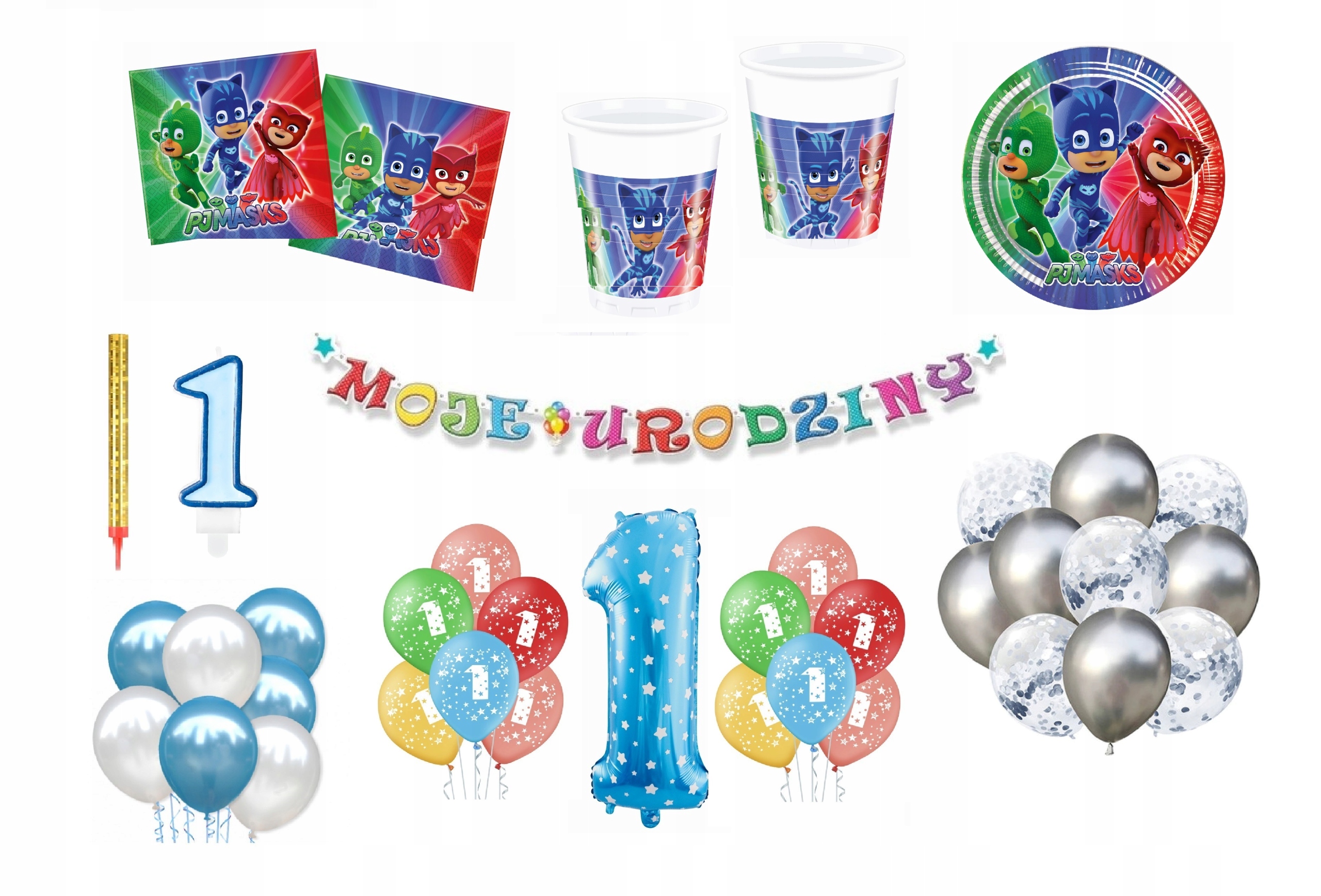 

Zestaw Pj Masks Pidżamersi 1 Urodziny Balony