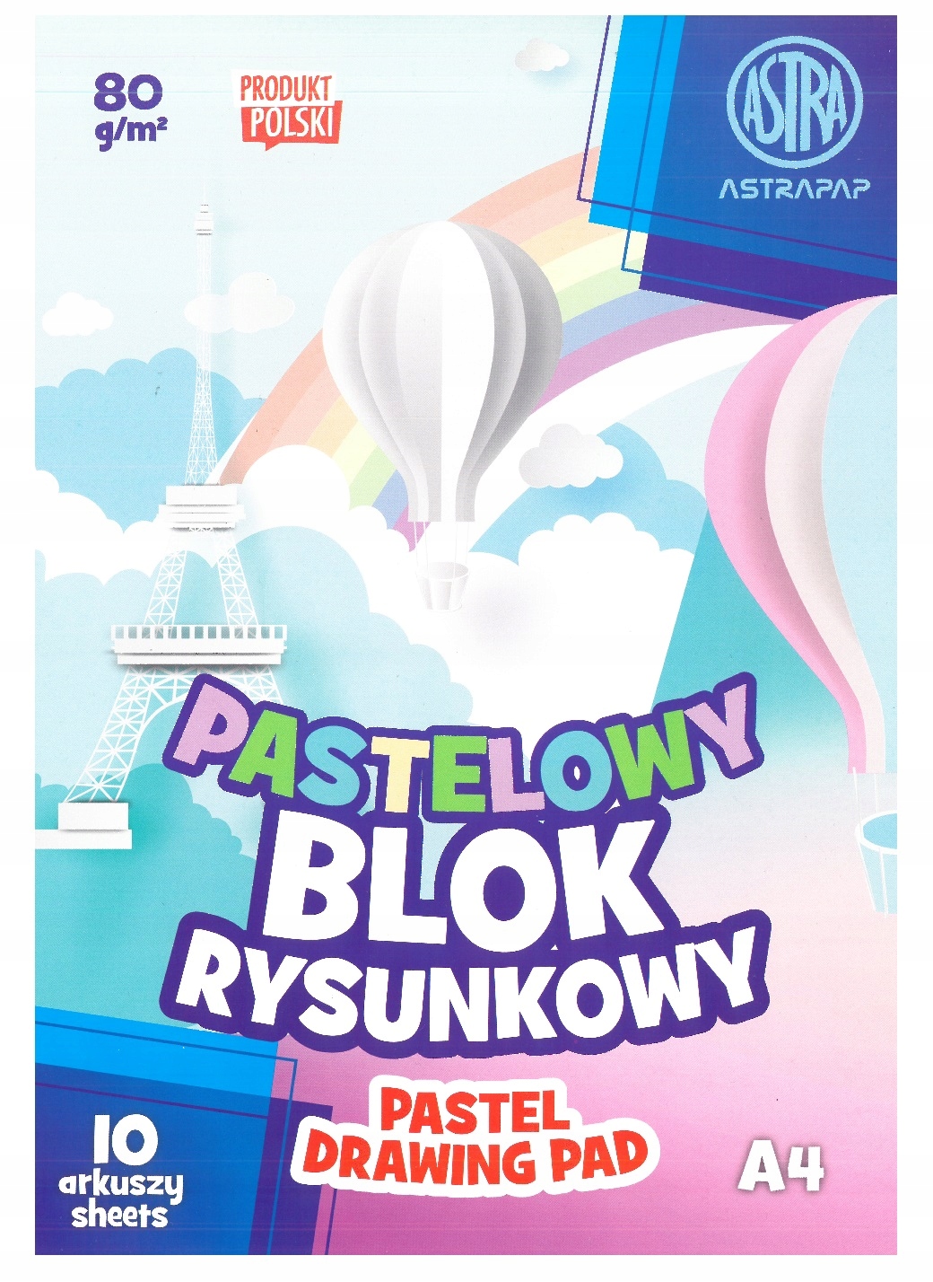 BLOK RYSUNKOWY KOLOROWY PASTELOWY ASTRA A4 80G 10K