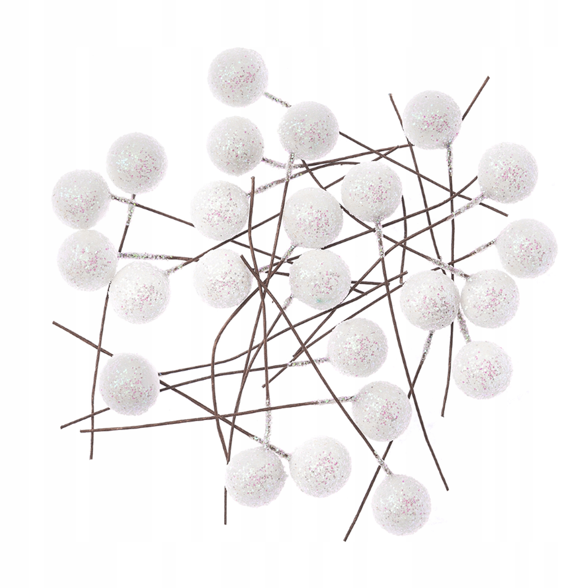 

Dekoracje owoce ostrokrzewu białe brokatowe 24szt