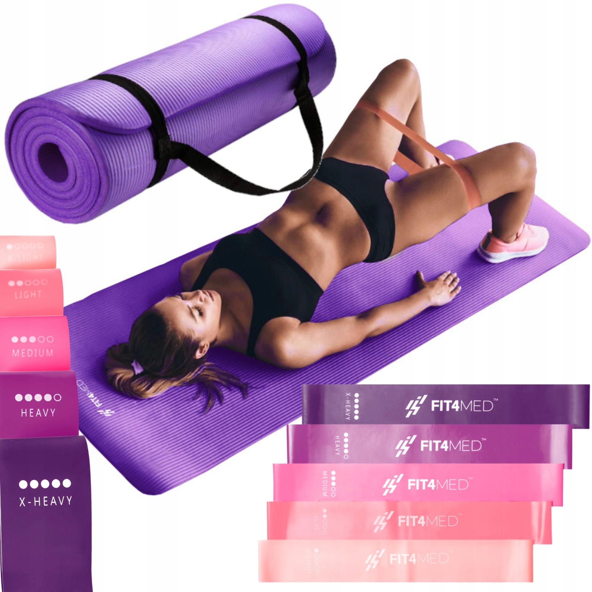 MATA DO ĆWICZEŃ FITNES GRUBA DUŻA ANTYPOŚLIZGOWA GUMY TAŚMY OPOROWE SOLIDNE Marka Fit4Med