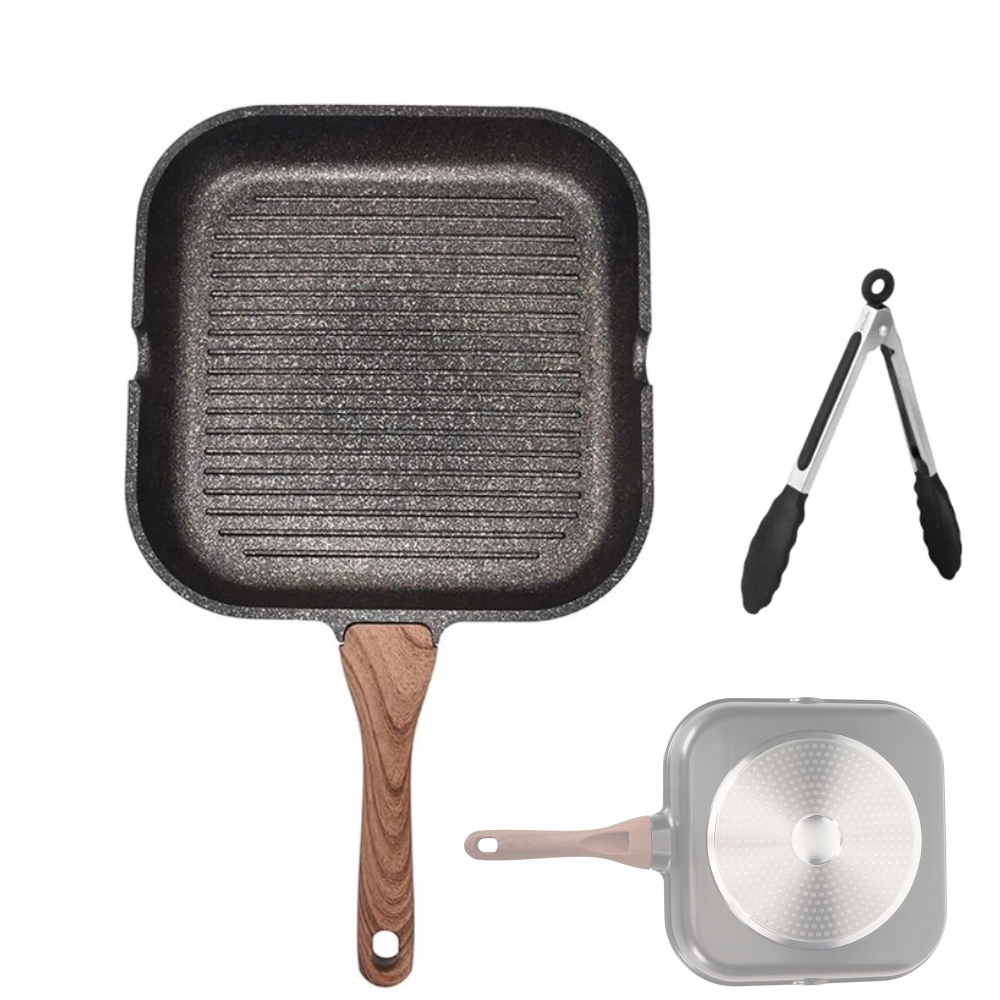 Litinová Grilovací Pánev Pevná, Těžká Plynová Indukce, 28 X 28 CM, Černá