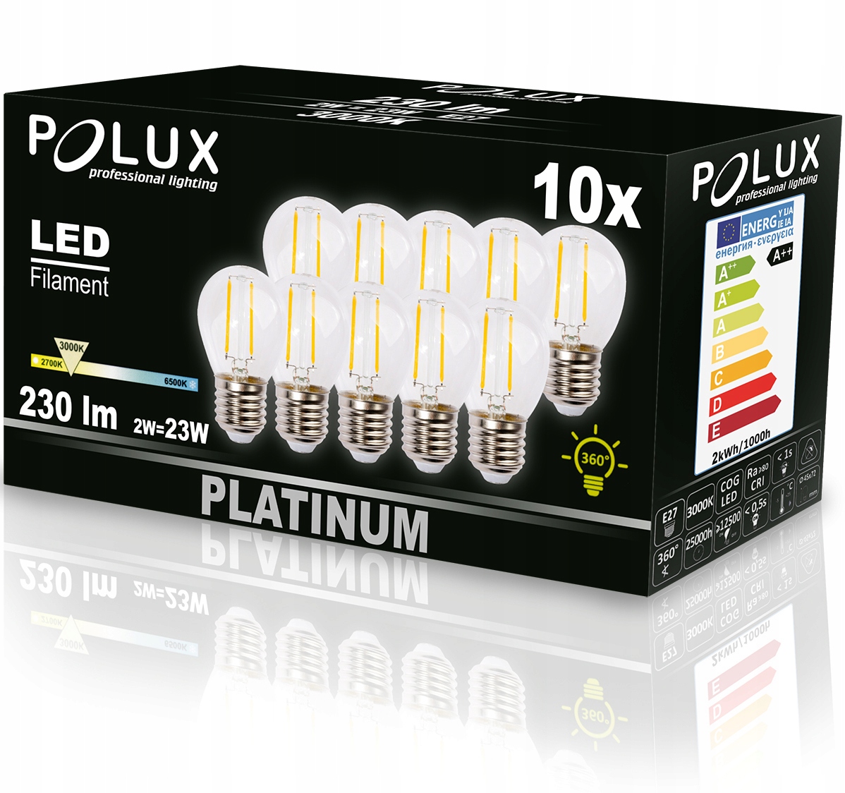 

10x Żarówka Led E27 Kulka G45 2W 230lm 3000K Polux