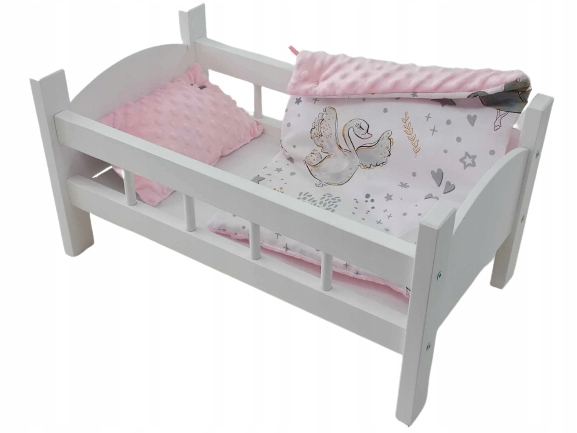 ŁÓŻECZKO BIAŁE DREWNIANE dla lalek DUŻE + POŚCIEL