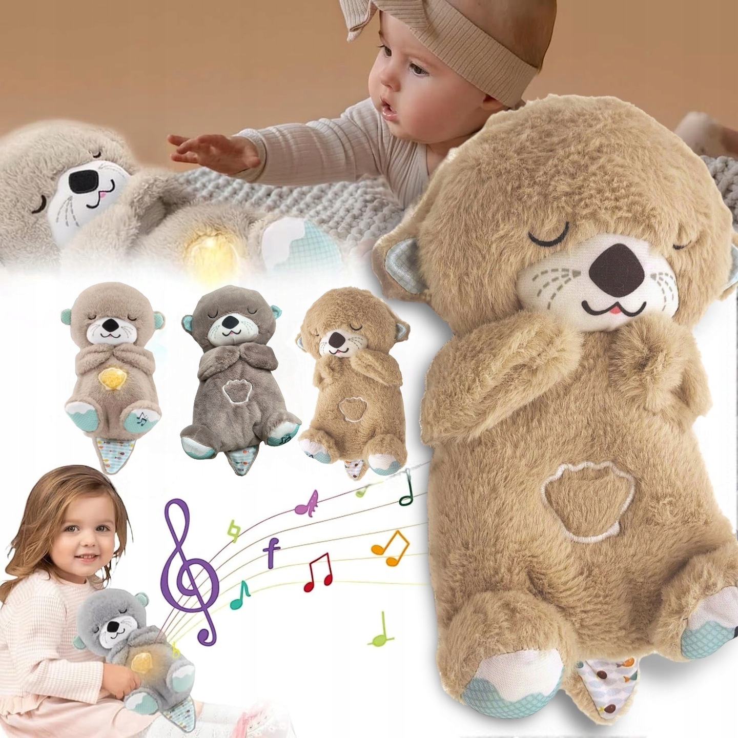 PRZYTULANKA MASKOTKA WYDRA SZUMIĄCA USPOKAJACZ SZUMIŚ ODDYCHAJĄCA BEŻOWA Rodzaj Przytulanki