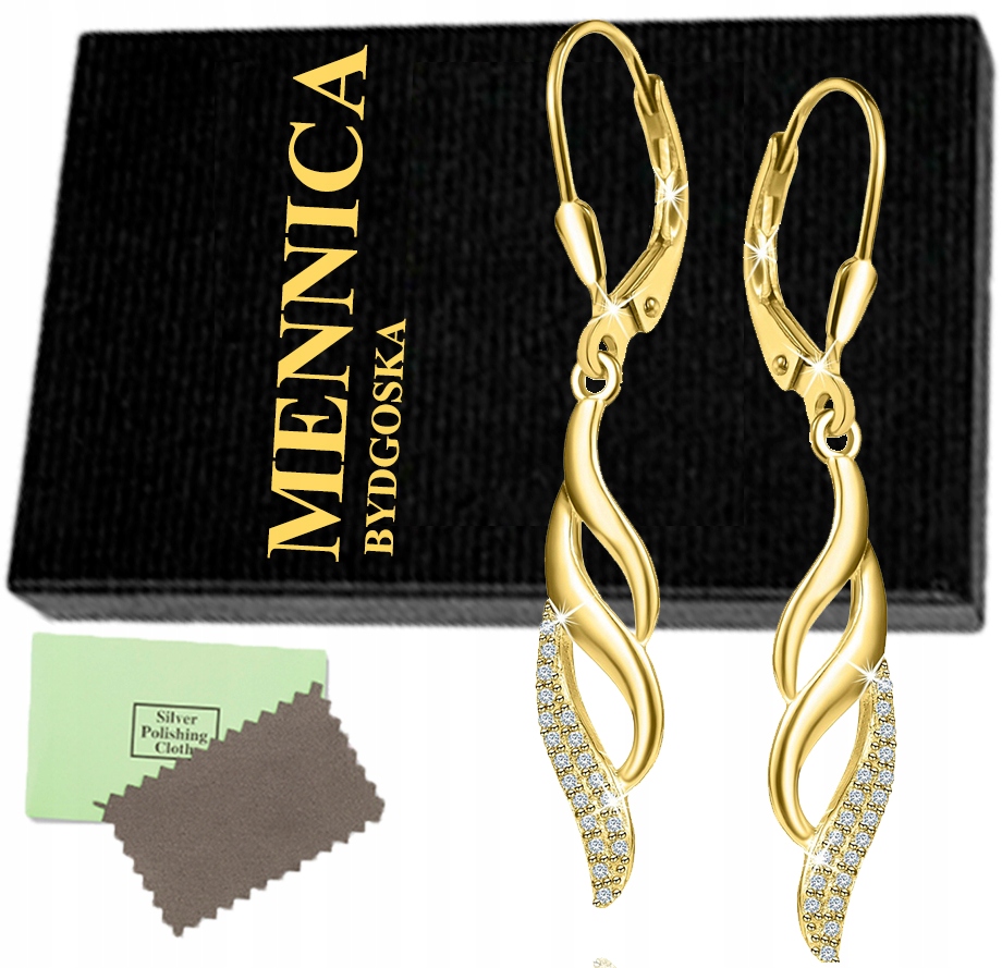 ZŁOTE KOLCZYKI WISZĄCE, DŁUGIE KOLCZYKI DAMSKIE SREBRO PRÓBA 925 pozłacane Marka Mennica Bydgoska
