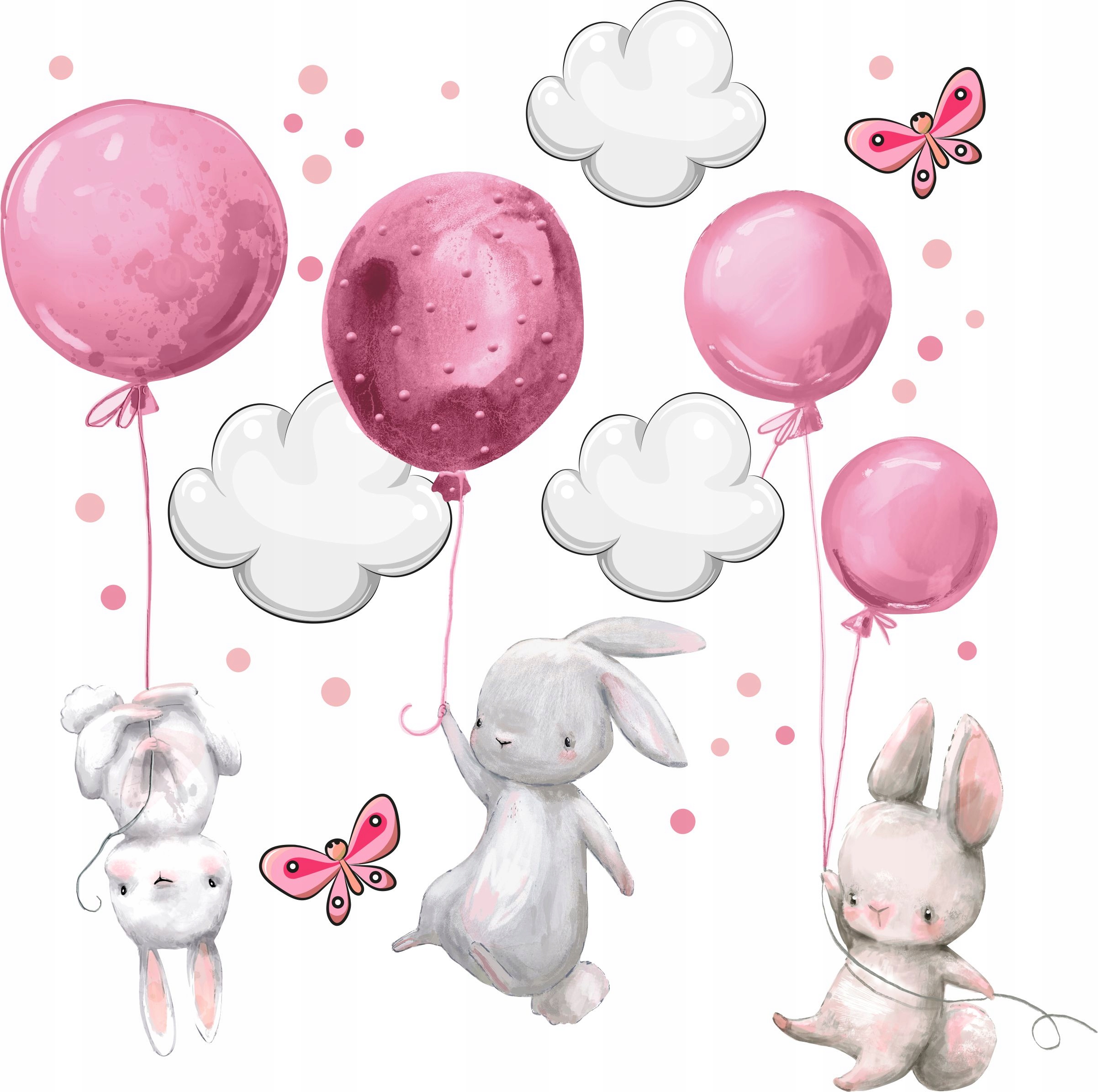 КРОЛИКИ воздушные ШАРЫ НАКЛЕЙКИ НА СТЕНУ 50x100cm