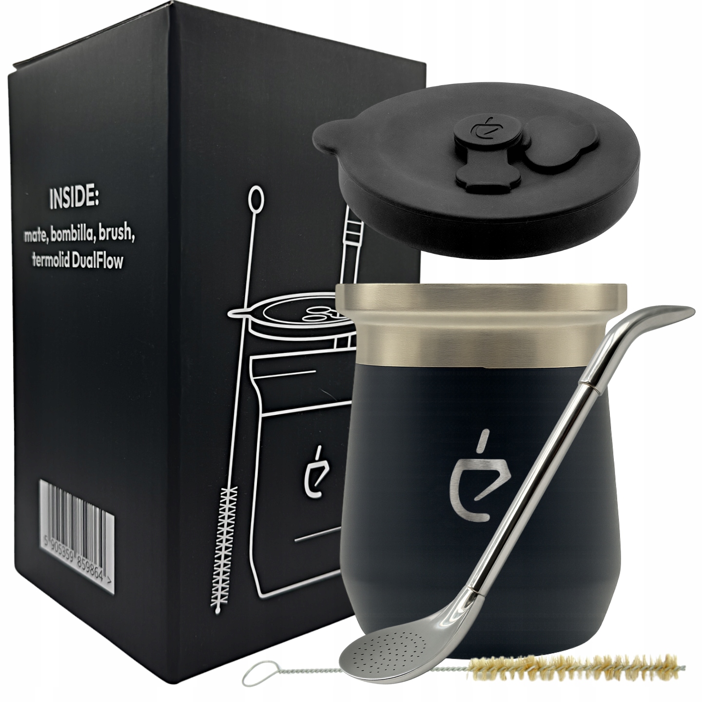 Levně Revoluční sada yerba maté Termolid DualFlow Black Pro: matero, bombilla