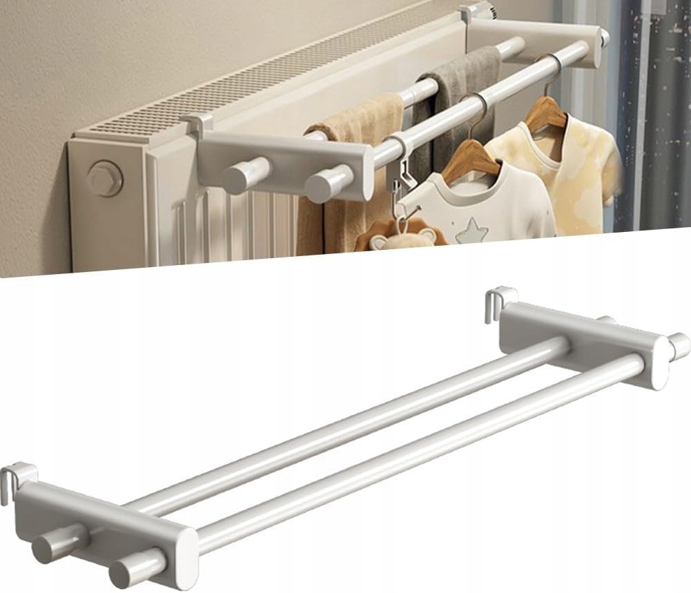 Levně Sušák Na Radiátor 50 CM 2 Tyče Bílý Nastavitelný 0.3-2M