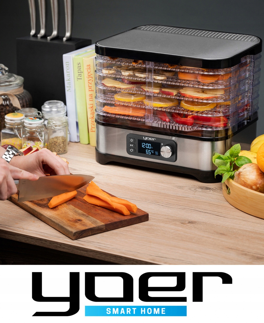 LARGE Yoer INOX Сушарка для грибів, фруктів та овочів + 450 Вт конвекція + годинник Код виробника FD01S