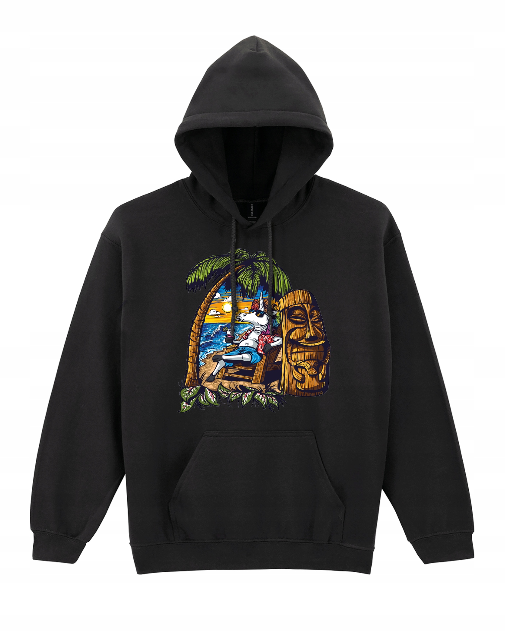 Mikina s kapucí Jednorožec na pláži Dovolená Černá L