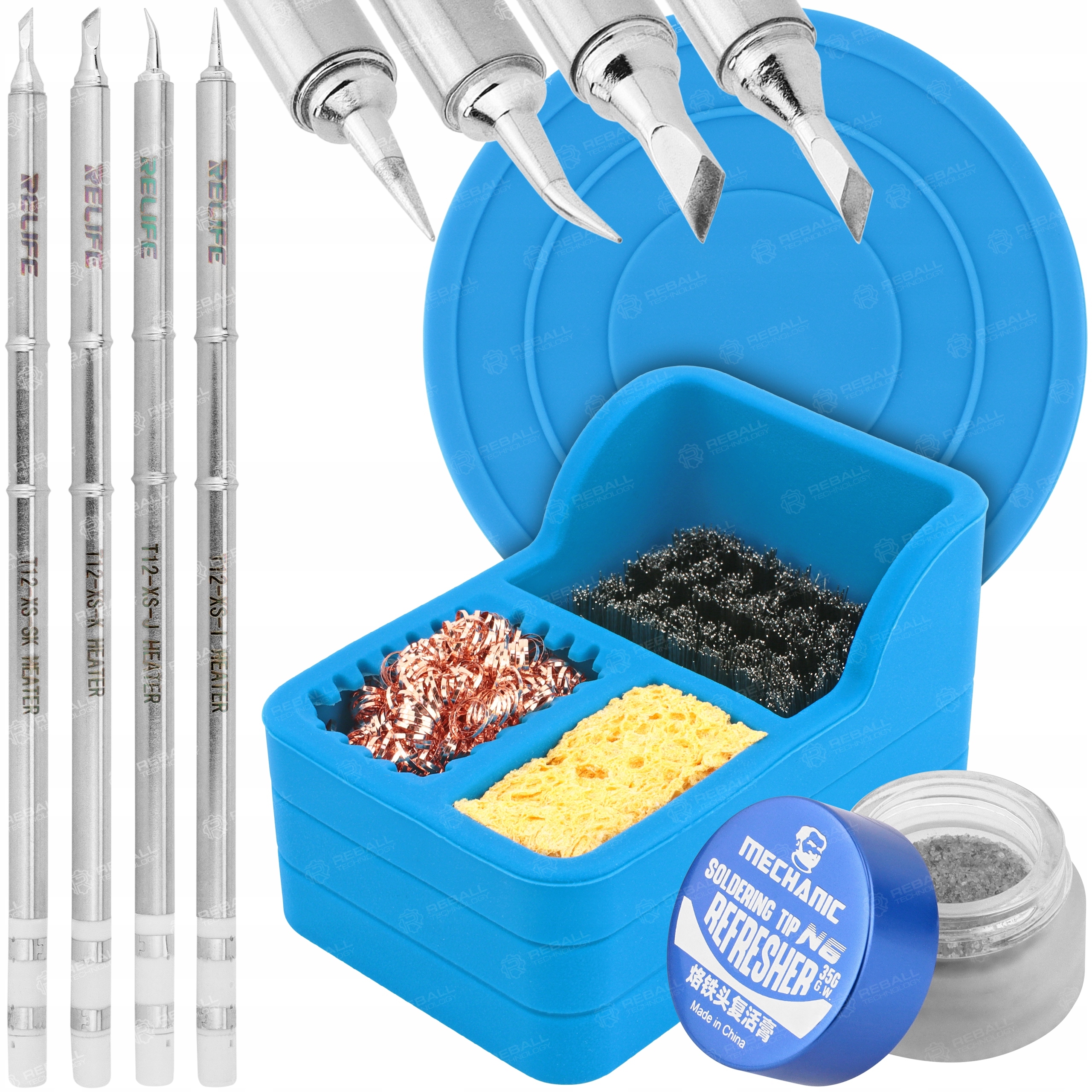 Sada 4 Hrotů T12 Čistič Hrotů Silikonový Modrý Podstavec