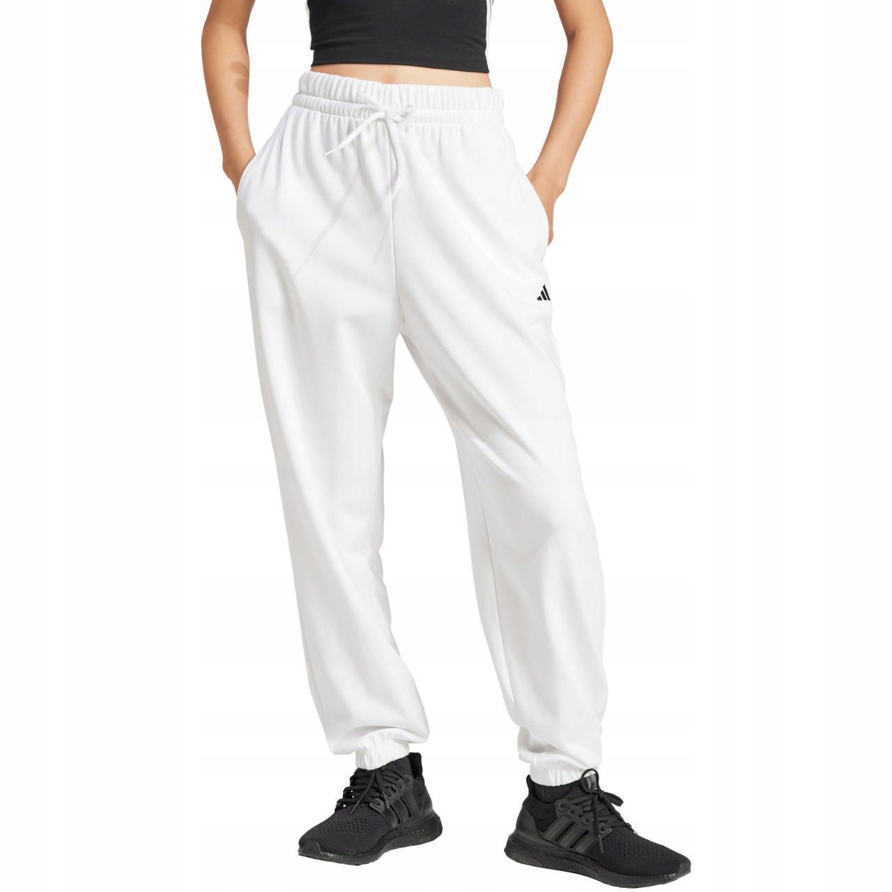 Spodnie damskie adidas Essentials Small Logo French Terry Cuffed białe JD99