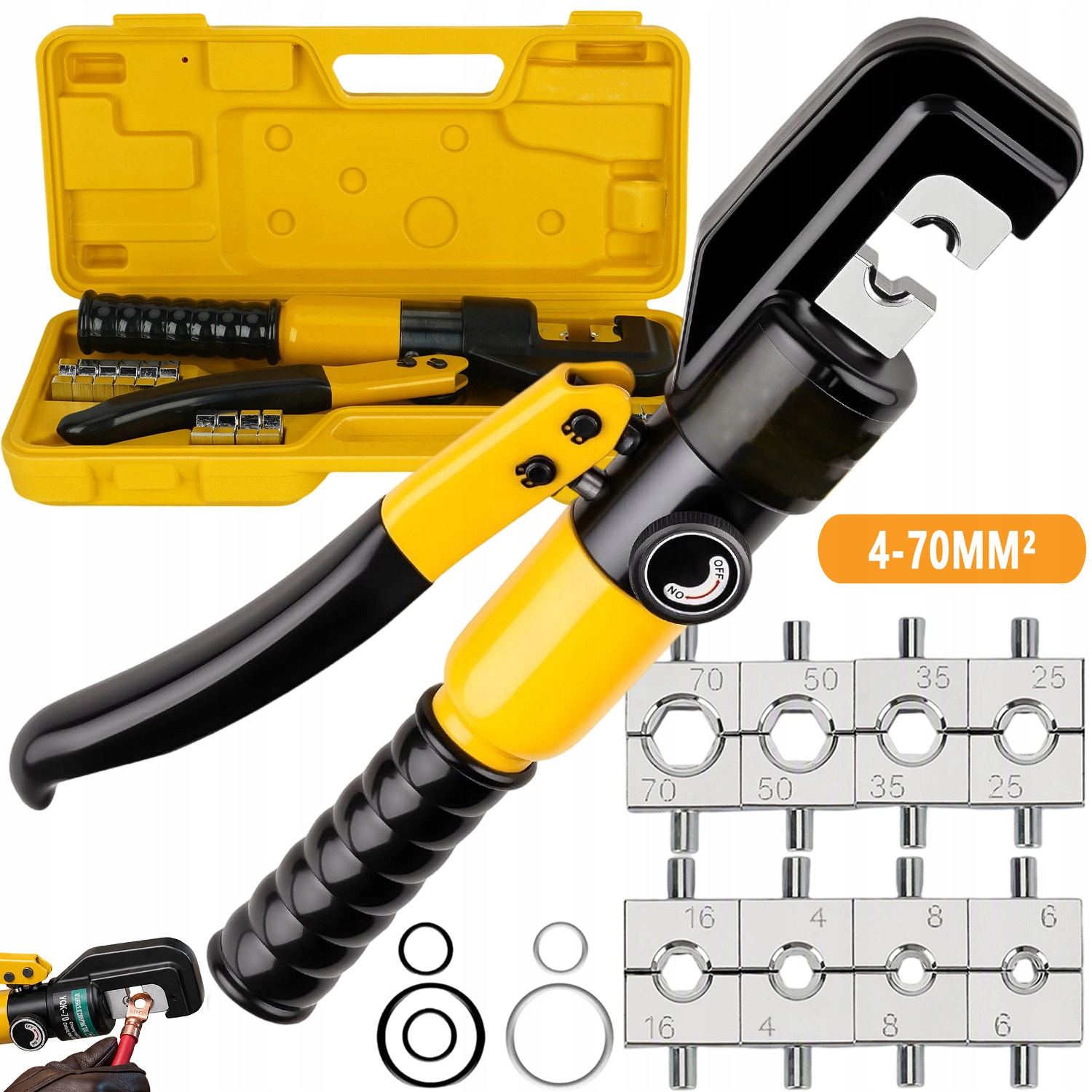 lisovací kleště na kabely šestihranné hydraulické 2v1 sada