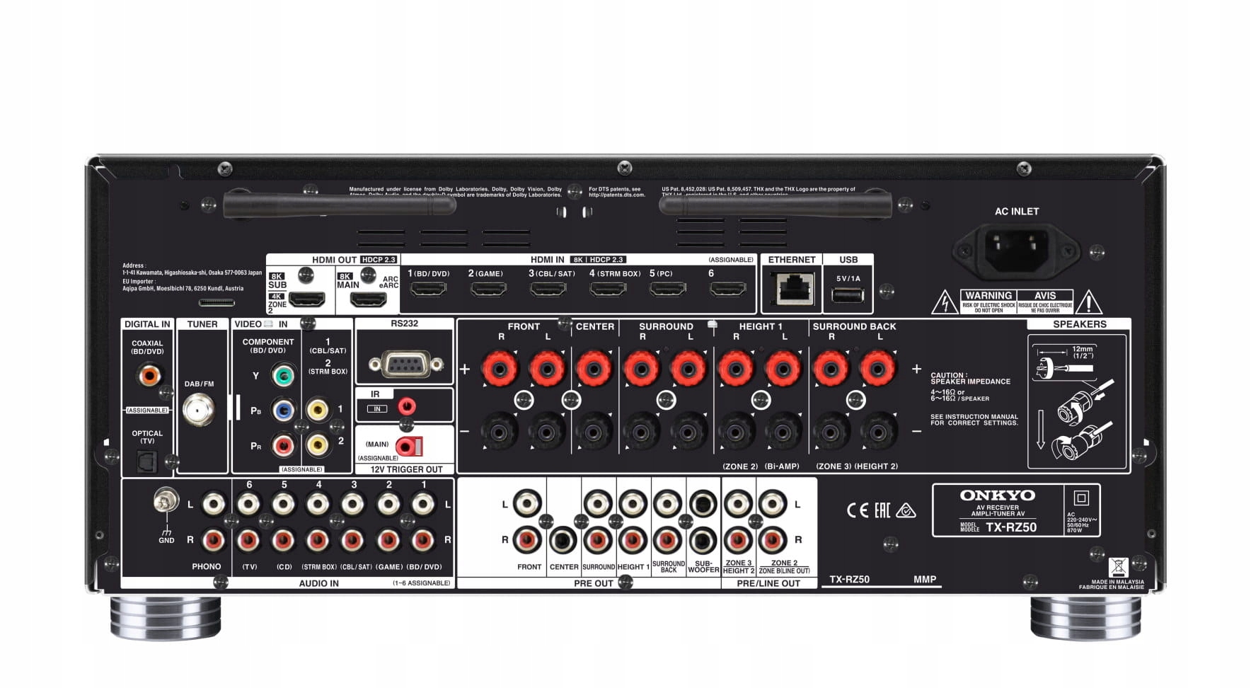 ONKYO TX-RZ50 AMPLITUNER KINA 9.2 8K ATMOS Wi-Fi Model TX-RZ50M2(S)