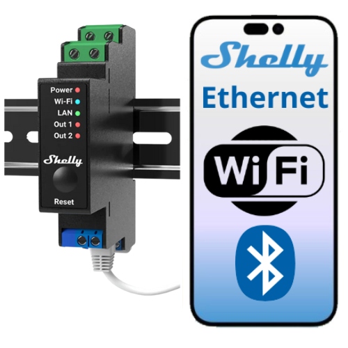 Shelly Pro 2PM v.1 Din prepínač pre rolety a obvody s meraním energie