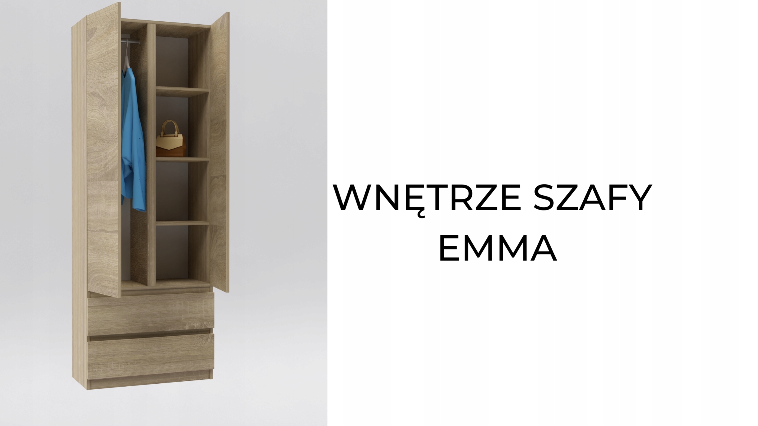 SZAFA GARDEROBA EMMA 70 cm + 2 SZUFLADY - SONOMA Szerokość mebla 70 cm