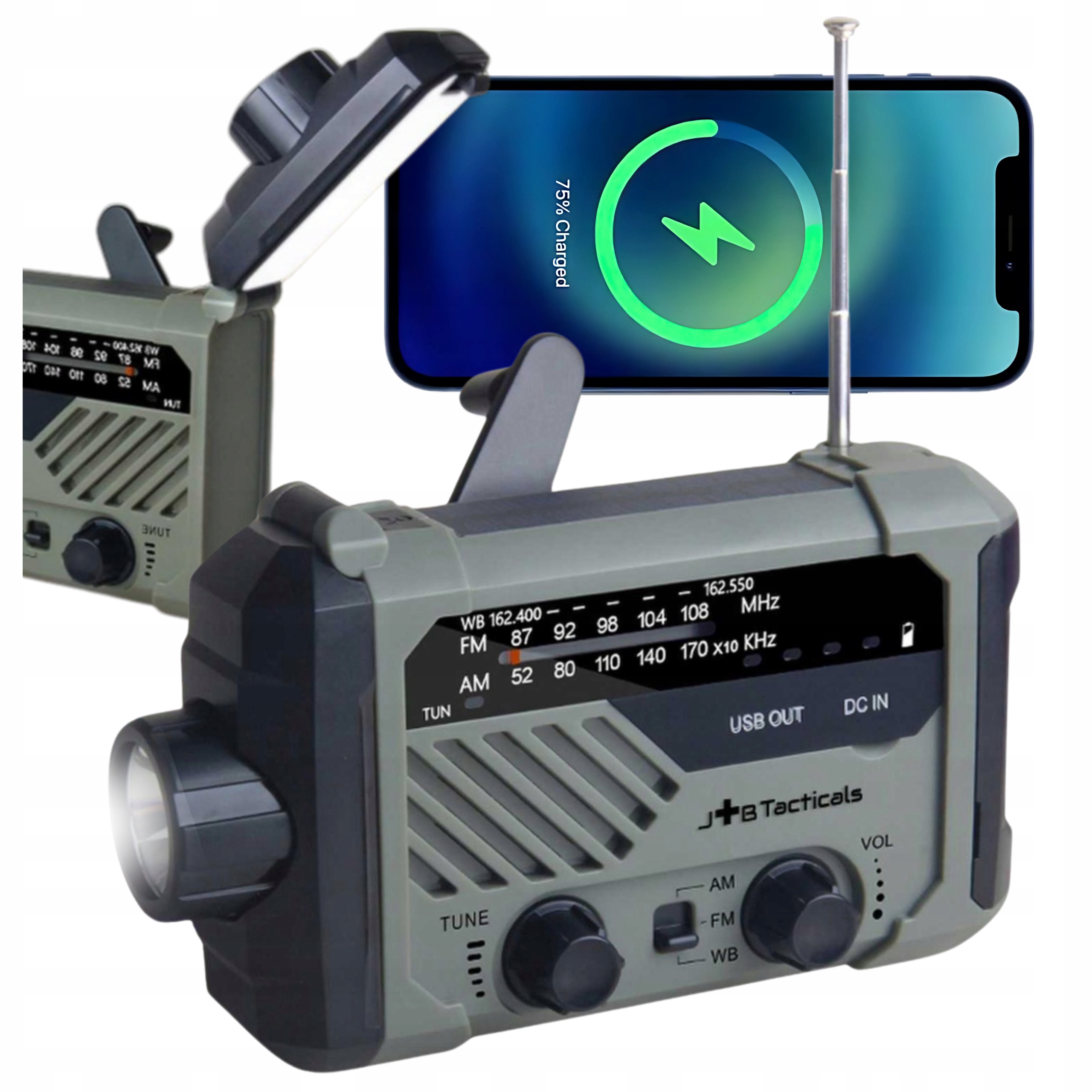 Radio Przenośne awaryjne Fm/am Solarne z korbką Powerbank Latarka Dynamo