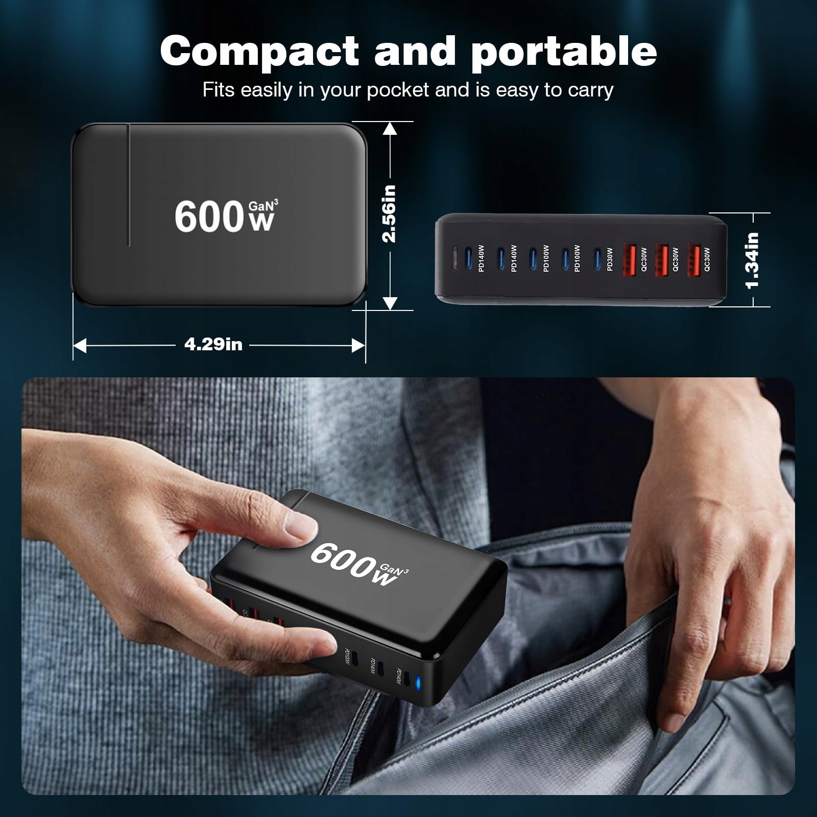 ZHITING Ładowarka USB C 600W 8 Portów Szybkie Ładowanie MacBook iPad — miniatura 7