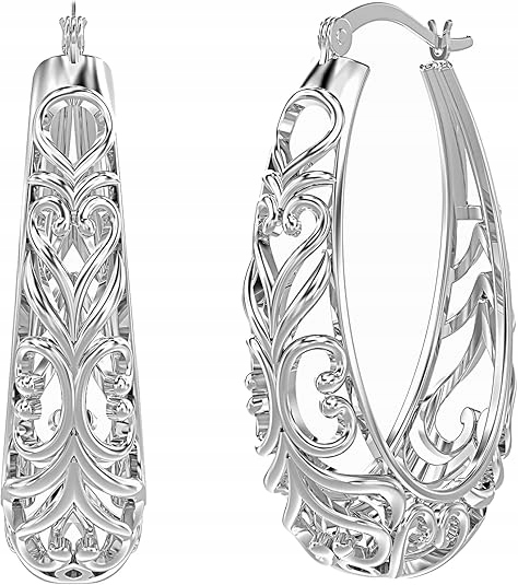 Stříbrné náušnice s rhodiovaným povrchem, visací, s prolamovaným vzorem, stříbro 925, elegantní a půvabné