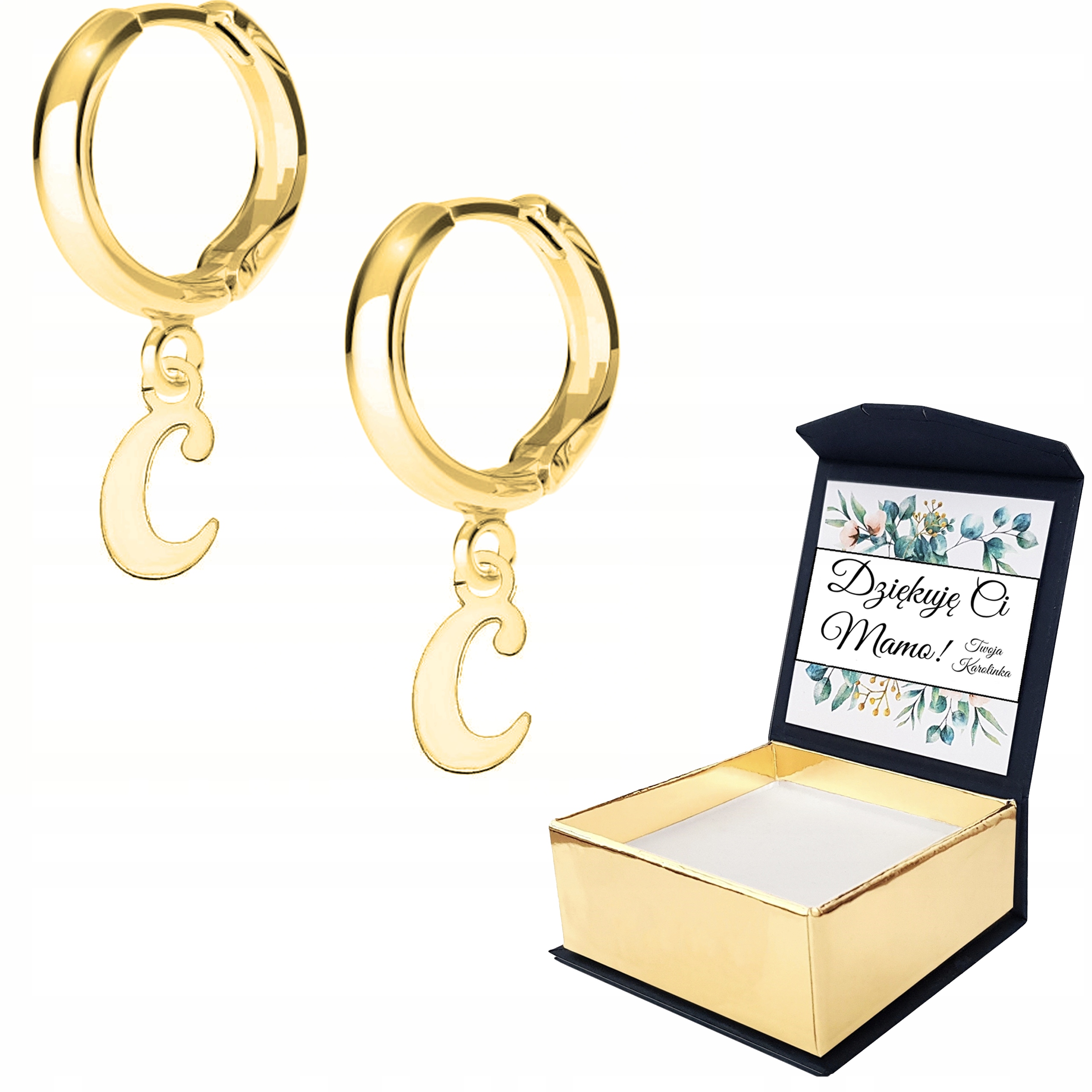 Náušnice zlaté Malé písmeno C Vlastní Potisk