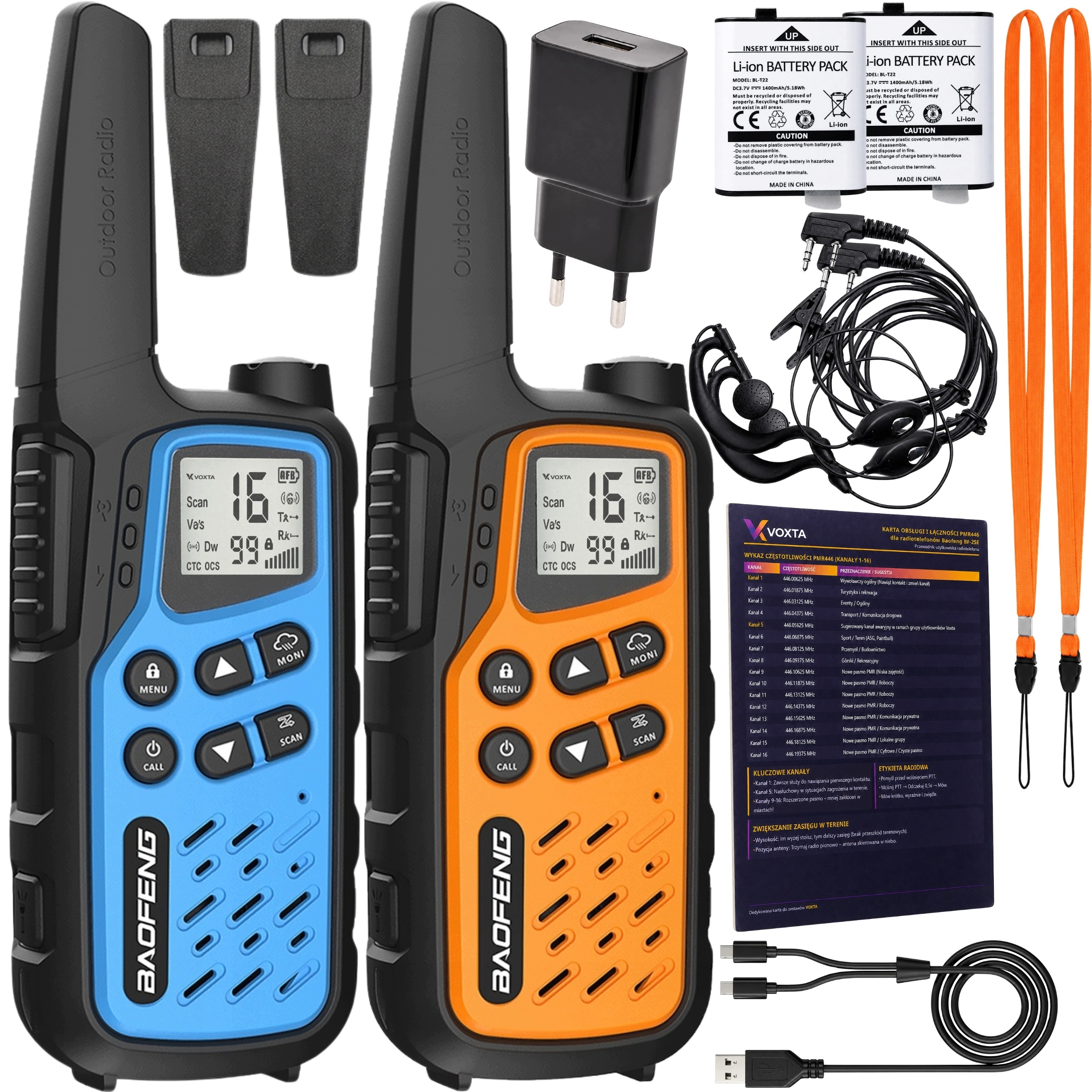 Krátké vlnovky Baofeng BF-25E Voxta 2x PMR446 Usb-c Velký Dosah Svítilna 10 km