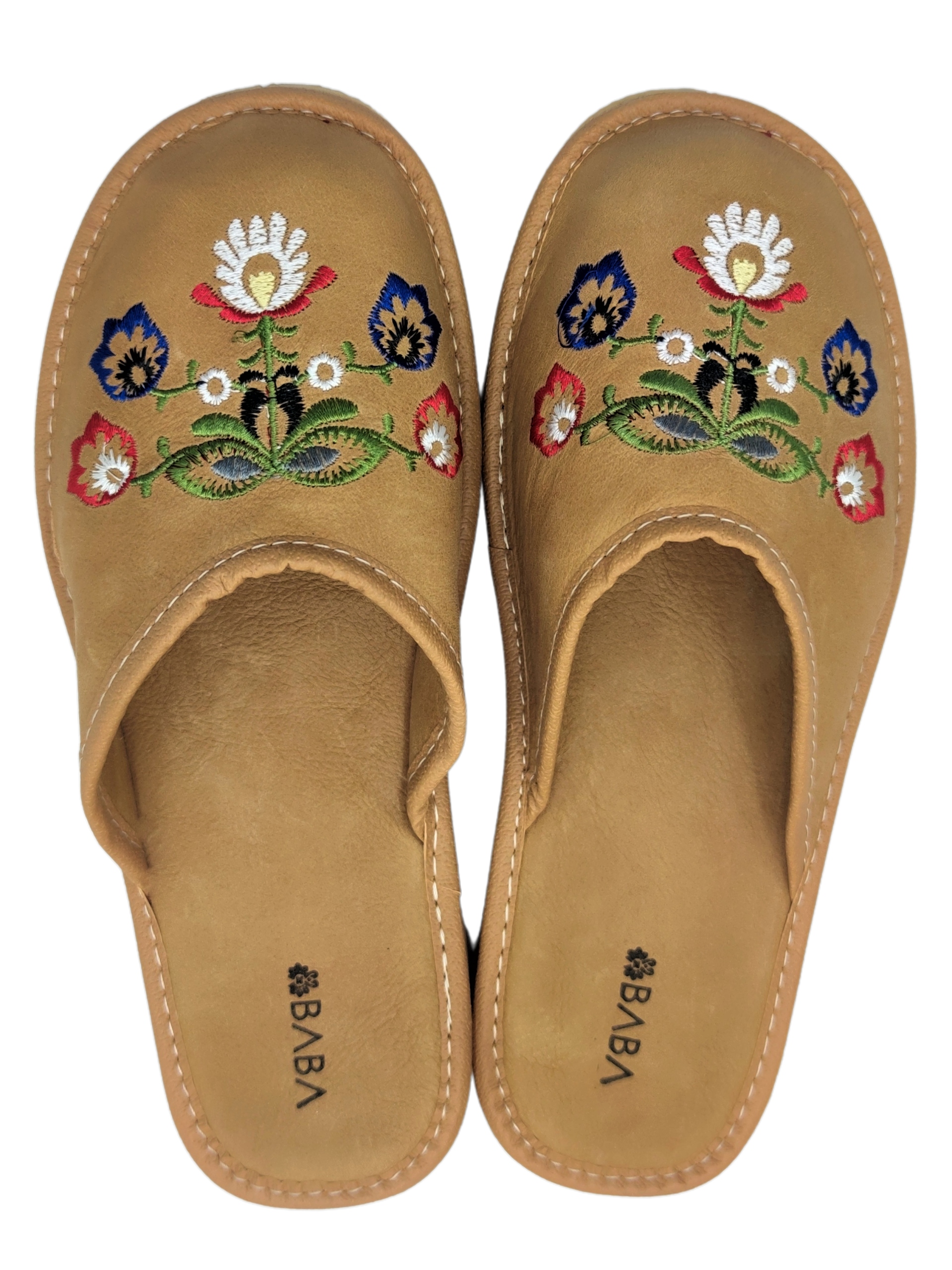 KAPCIE SKÓRZANE DAMSKIE PANTOFLE PREMIUM FOLK BABA