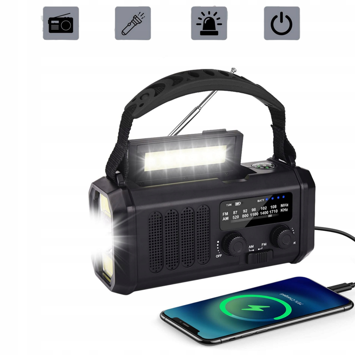 Radio Na Kliku přenosné solární nouzové dynamo Svítilna Powerbanka10000mAh