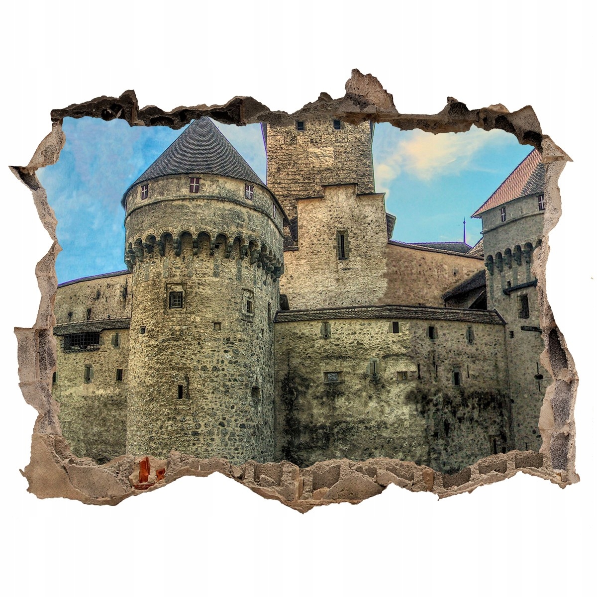 

Fototapeta dziura na ścianę 3d Zamek w Szwajcarii
