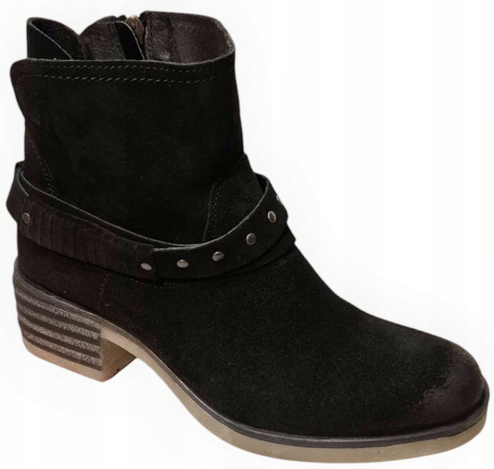 Nessi 17261 Černé Dámské kotníkové boty na podpatku, semišová kůže, velikost vel.