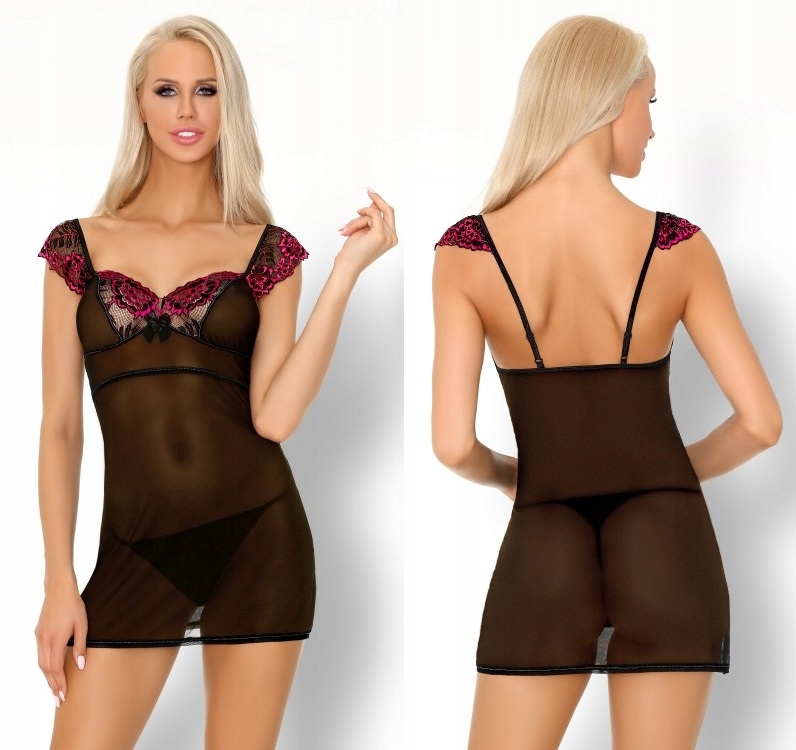 

Koszulka nocna czarna fioletowa z koronką L 42 set