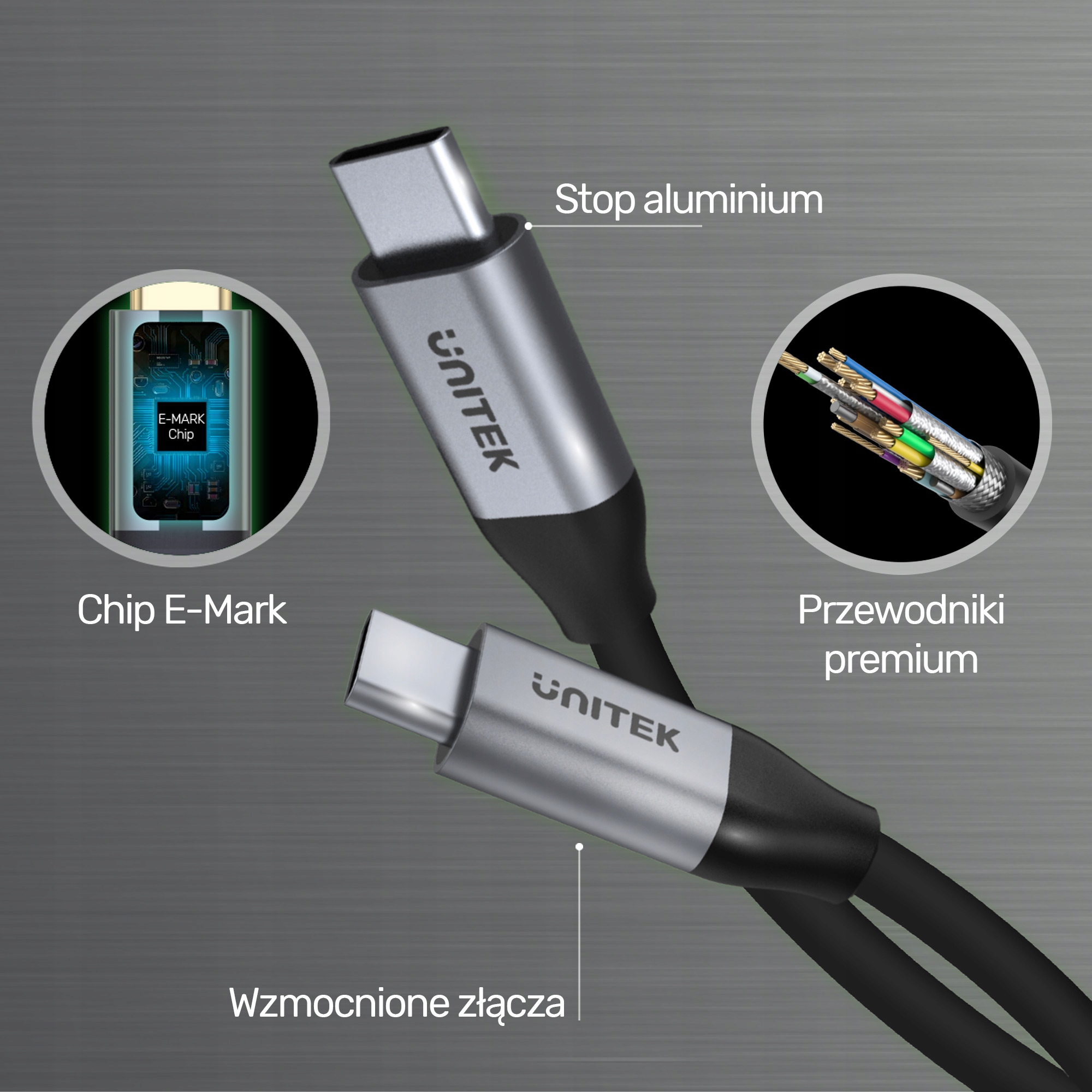 UNITEK KABEL USB-C 3.1 gen1 4K 60Hz QC PD 100W 2m Długość kabla 2 m