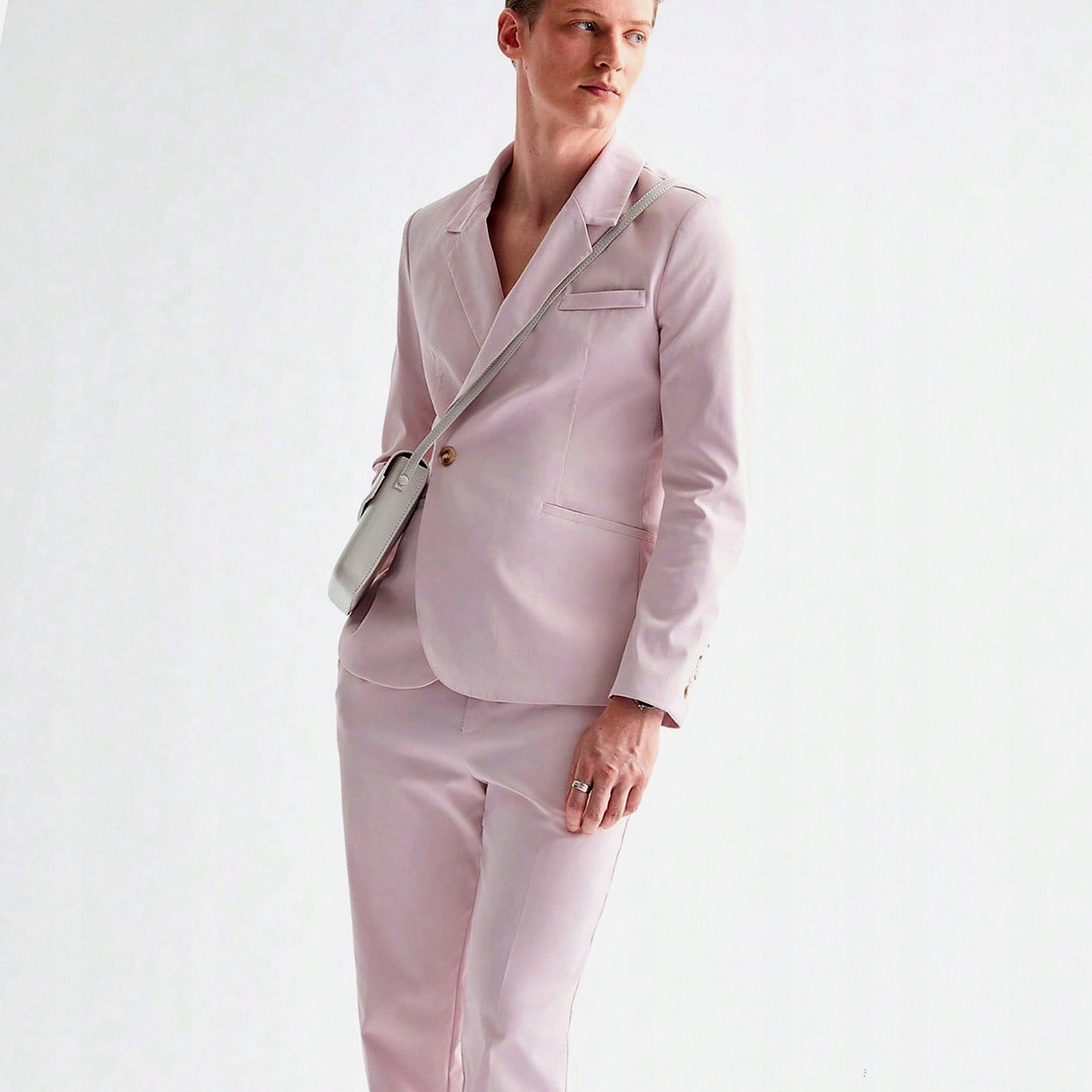 Pánský elegantní oblek na návštěvu, stylový, trendy, pudrový, XXL
