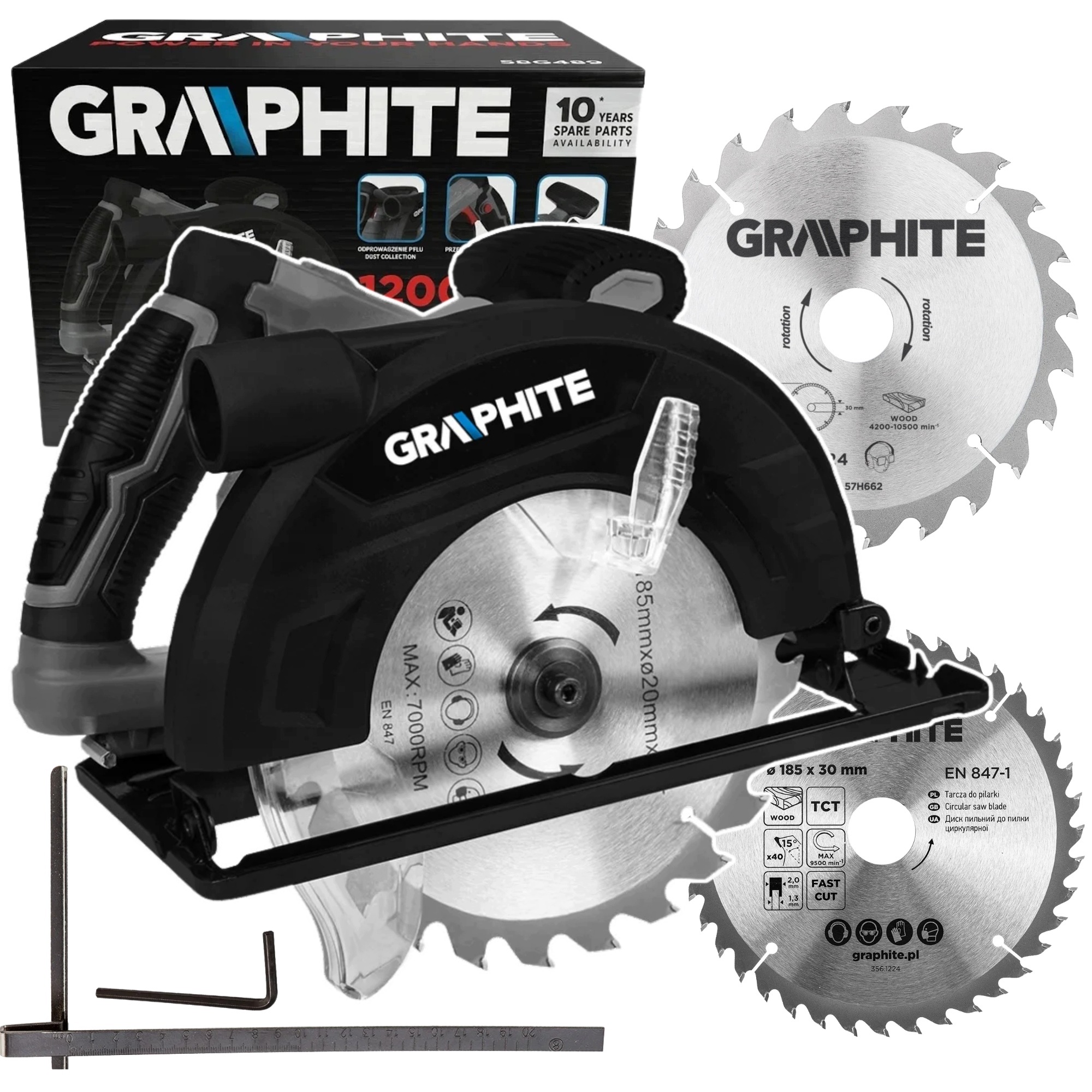 Pilarka Tarczowa Piła Sieciowa 1200W 185X20MM 5500 Rpm Graphite 2 Tarcze